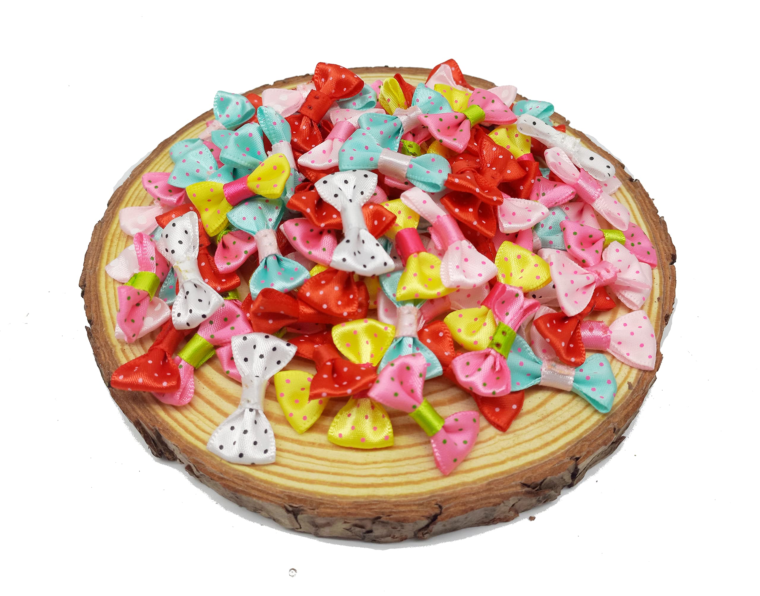 VARDHMAN Multicolored Small Printed Ribbon Bows for Art & Crafts Tiara, Bridal & Baby Shower, Clips, Headbands, Cake Decoration – Tiny Bows - Stem Less - 50 pcs – Size 2 x 4 cm