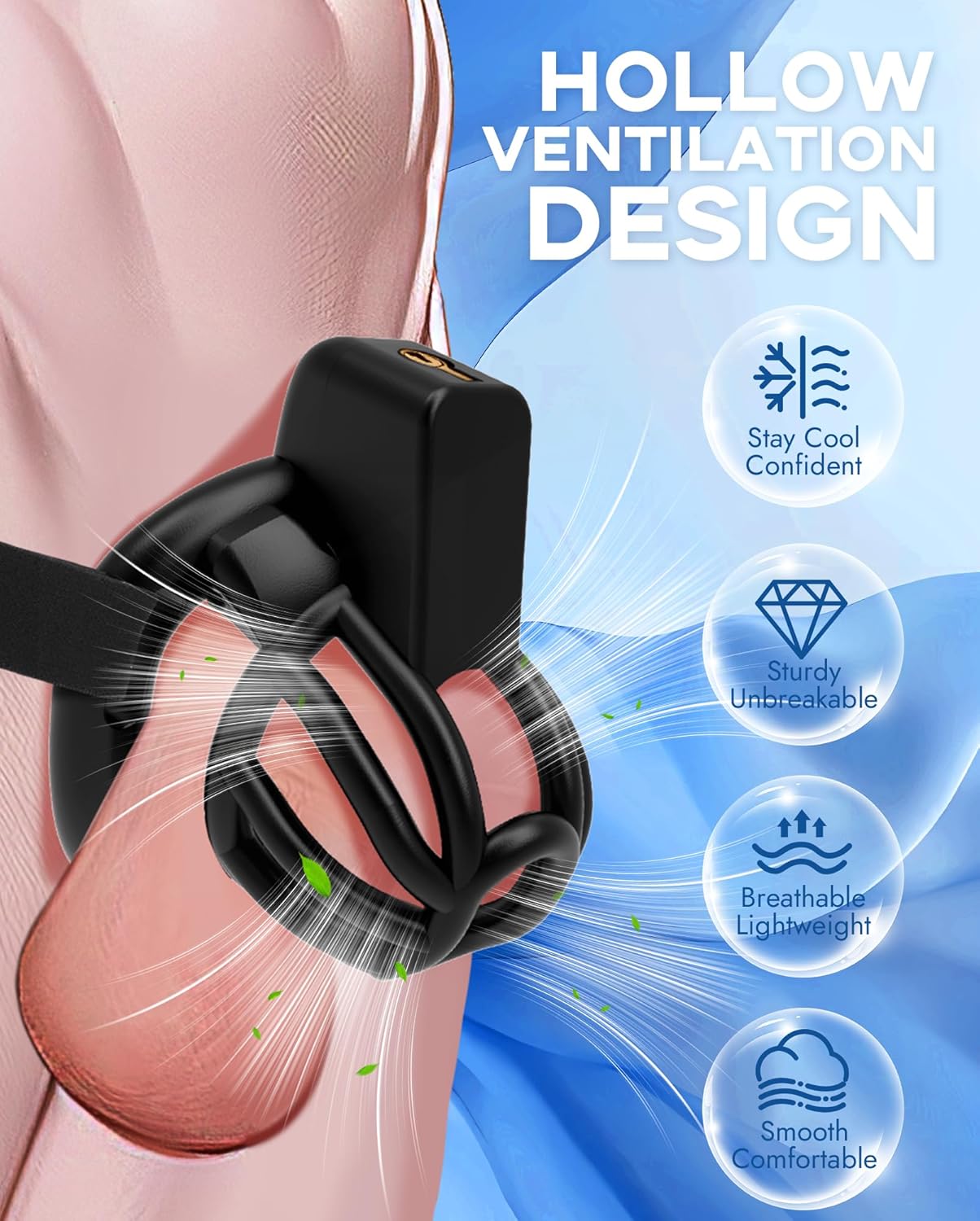 Male Chastity Belt Cock Cage - UTIMI Adjustable Plastic Chastity Strap Devices for Man 3D Printed Penis Exercise Bondage Cage Lightweight Adult BDSM Sex Toy with 4 Sizes Rings Invisible Lock and Key