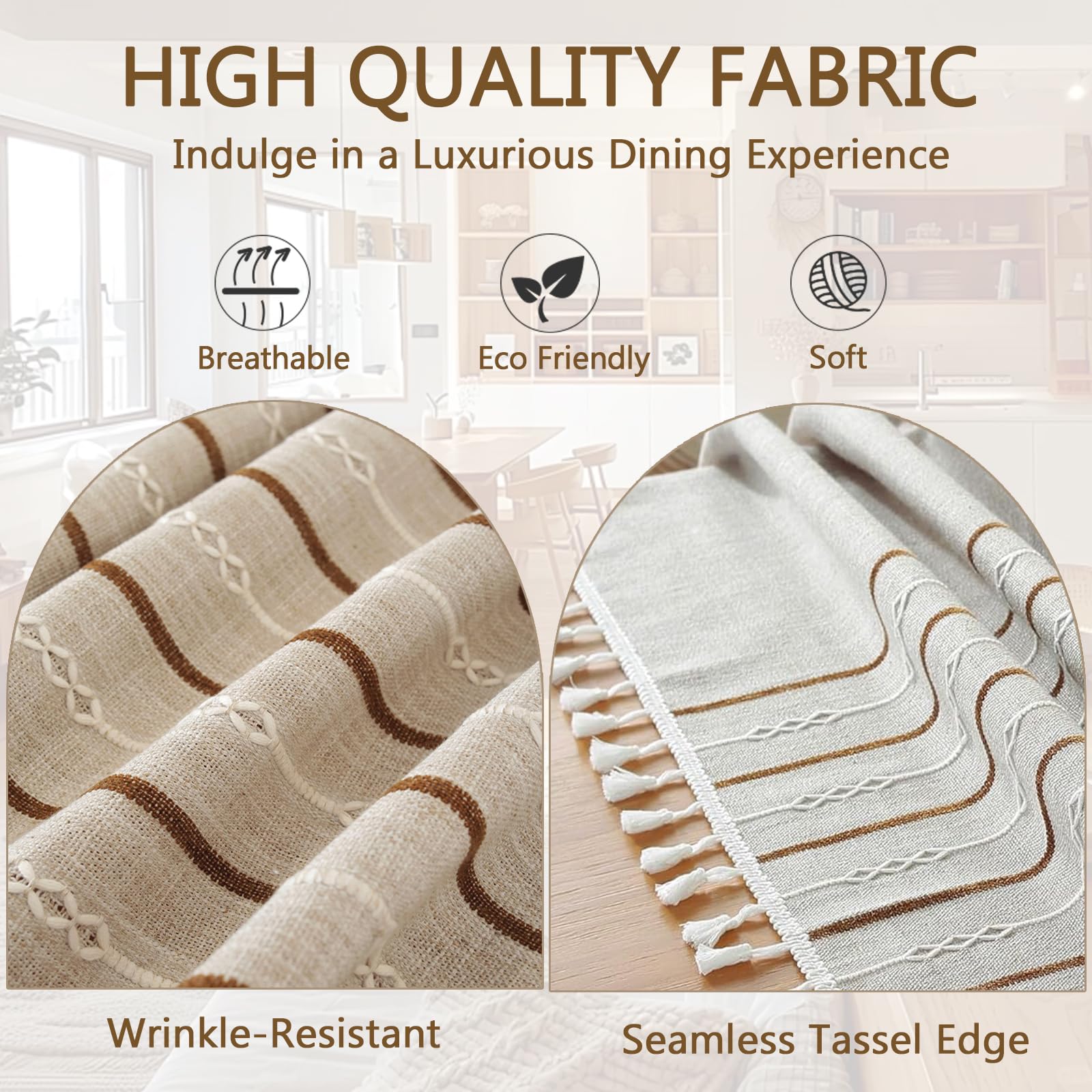 Tovaglia IMPERMEABILE per Tavolo da Cucina - Tessuto Cotone Lino con Nappe， Respinge Liquidi e Macchie - 120x340cm， Pulizia con un Semplice Strofinaccio