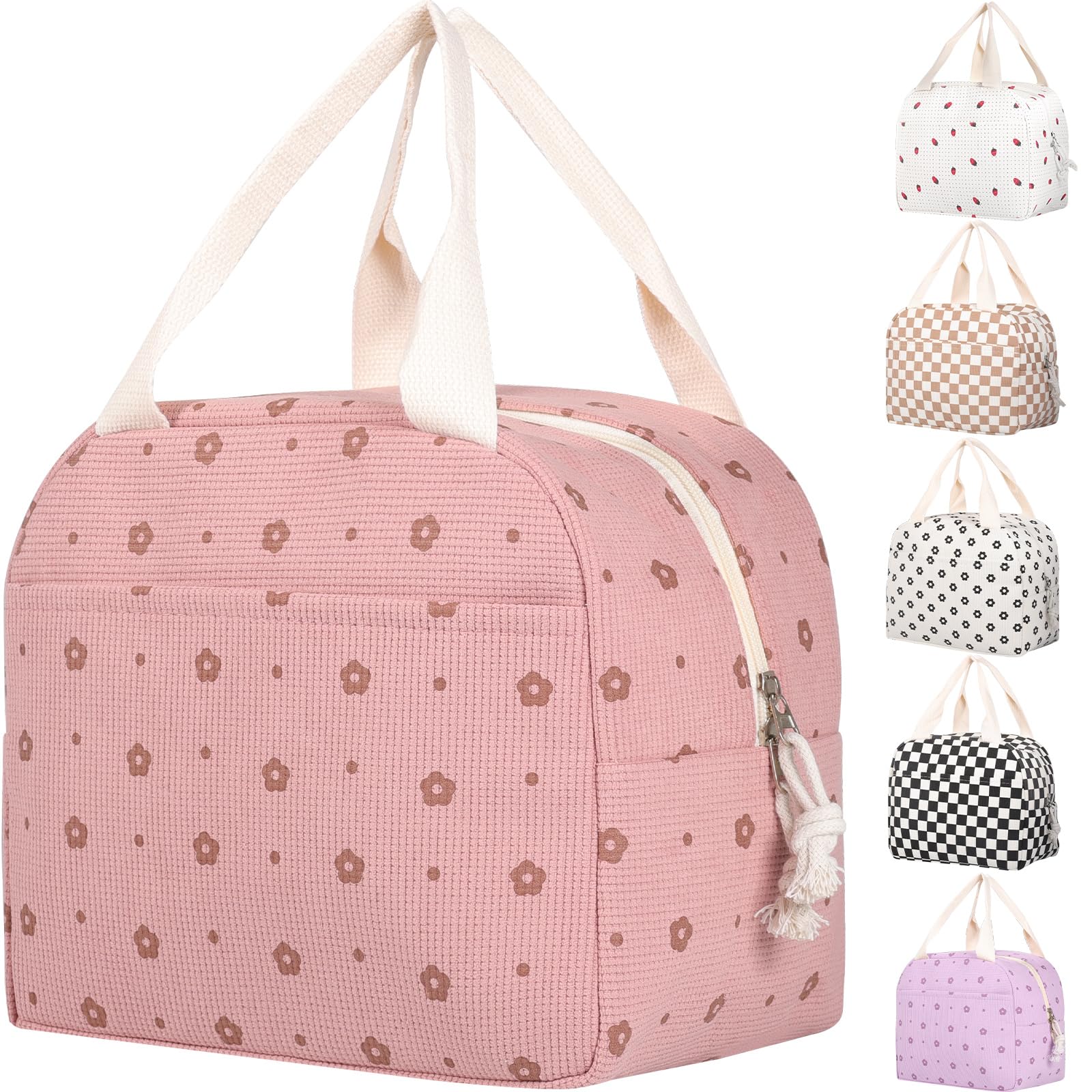 KINGTLE Insulated Lunch Bag, Large Capacity Lunch Bags for Women Girls with Front Pocket Aluminum Lining, Reusable Lunch Bag for Work School Picnic Gym Beach, Lightweight Thermal Tote Bag Lunch Bag