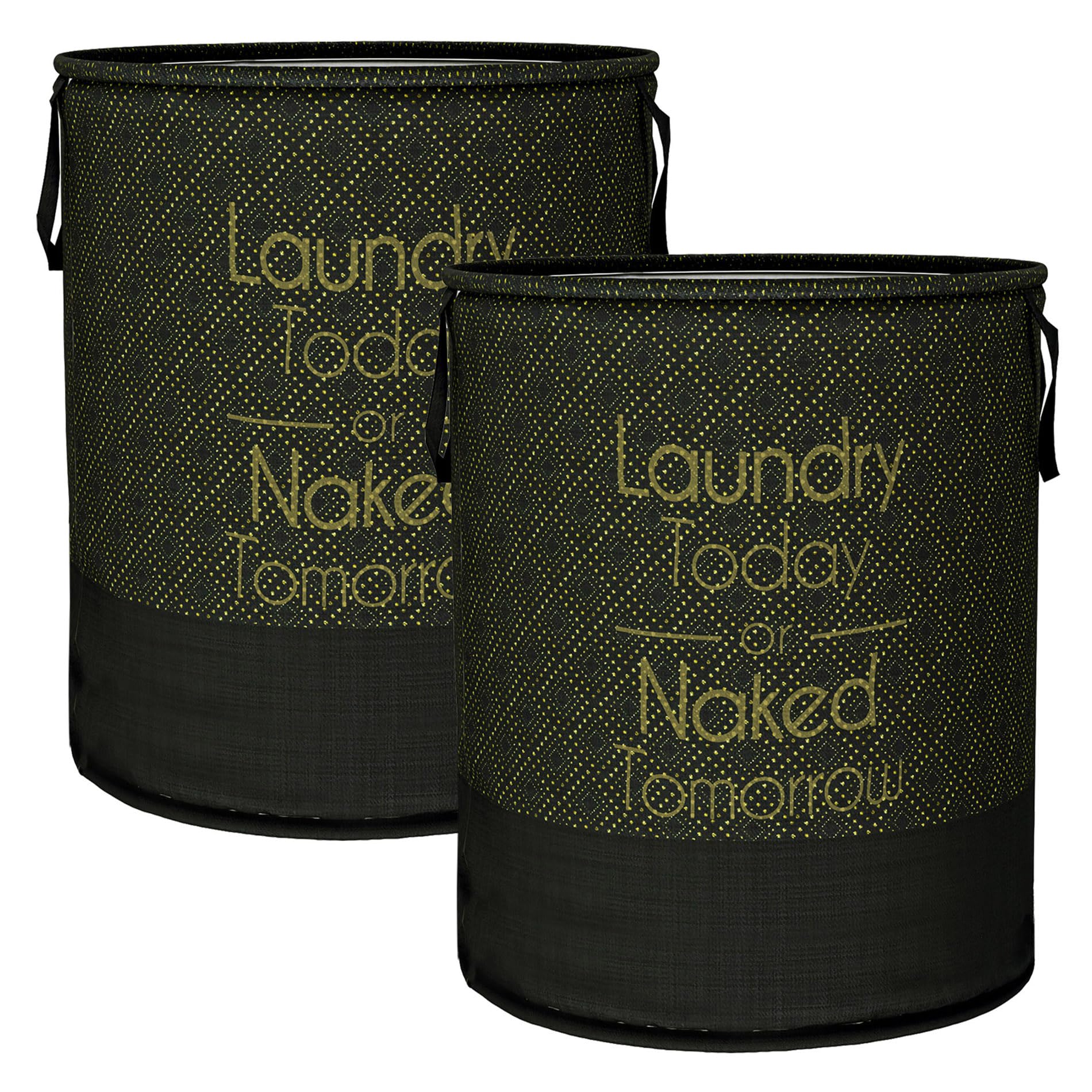 Laundry Basket | Non-Woven Round Laundry Basket | Clothes Storage Hamper | Foldable Laundry Bag with Handle | Toy Storage Basket | Golden Dot | 45 LTR | Pack of 2 | Black