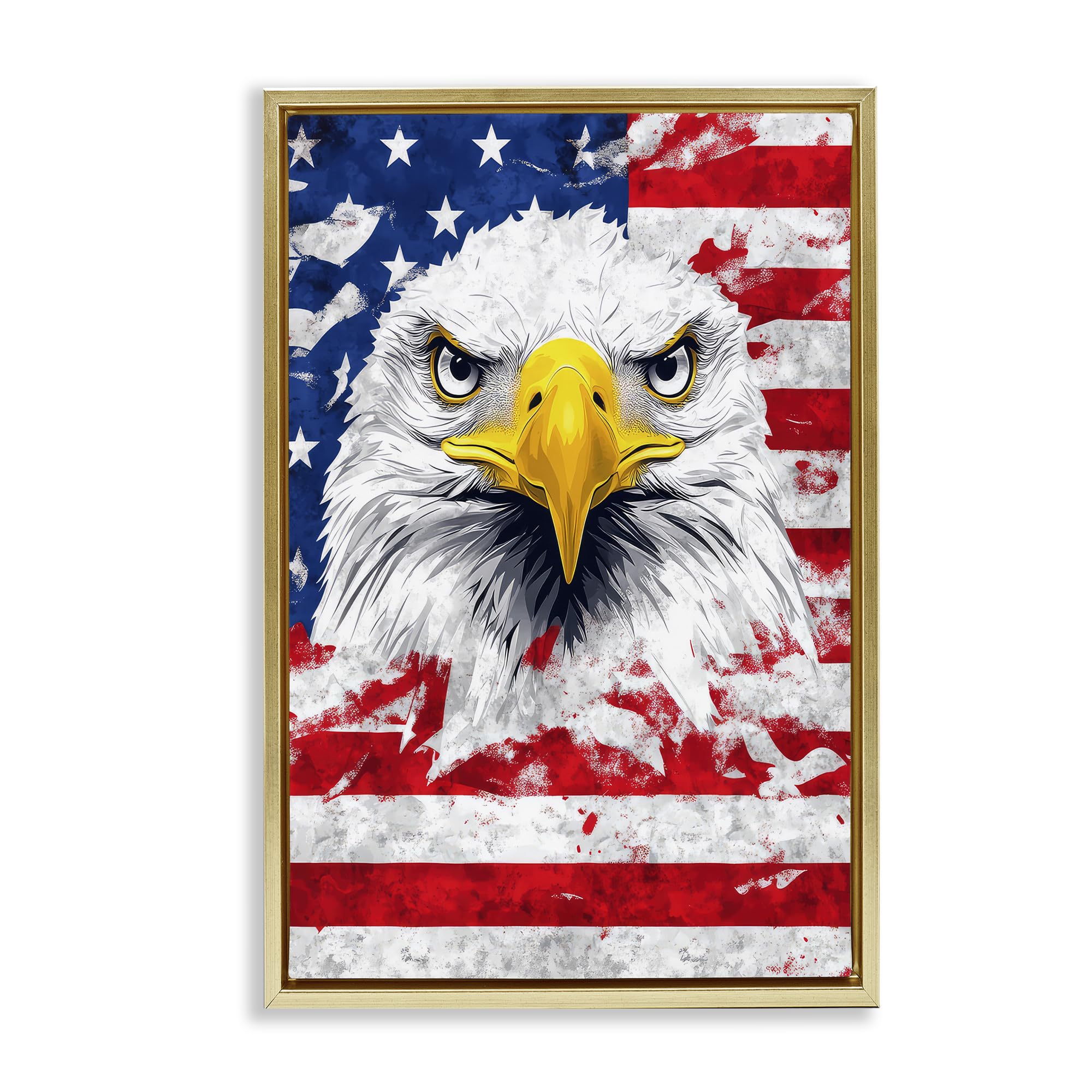 Stupell Industries Metallic Gold (Matte) 'Patriotic Bald Eagle Flag'| Floating Frame Canvas Art