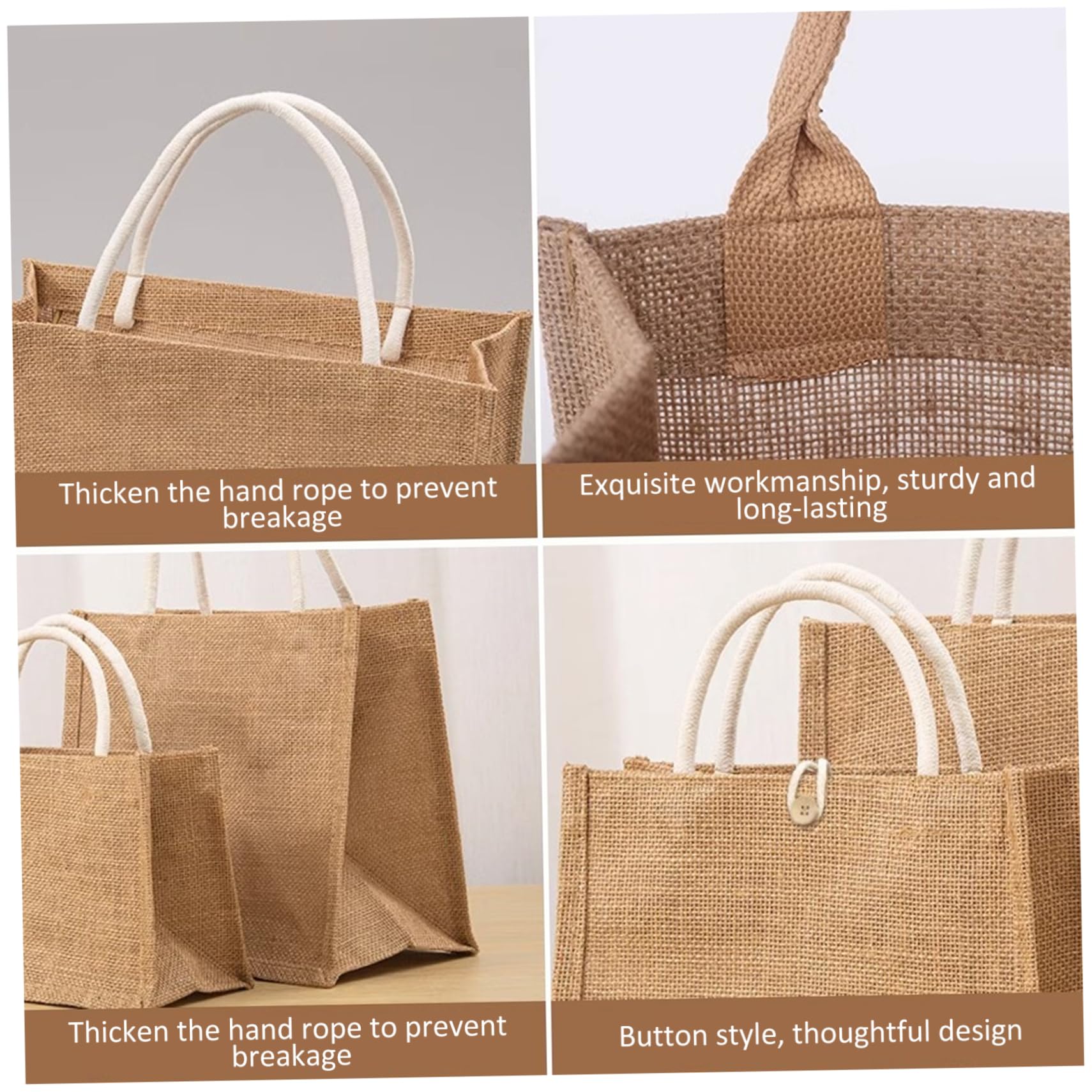 Bolsas de arpillera de yute 6 unidades 30, 5 x 38, 1 x 14 cm resistentes con asa para compras comestibles bodas y excursiones.
