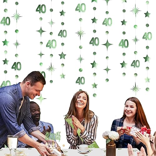 Miniatura 8 de Decoraciones de cumpleaños número 40 color azul marino con el número 40, guirnalda de estrellas centelleantes metálicas, para colgar en banderines