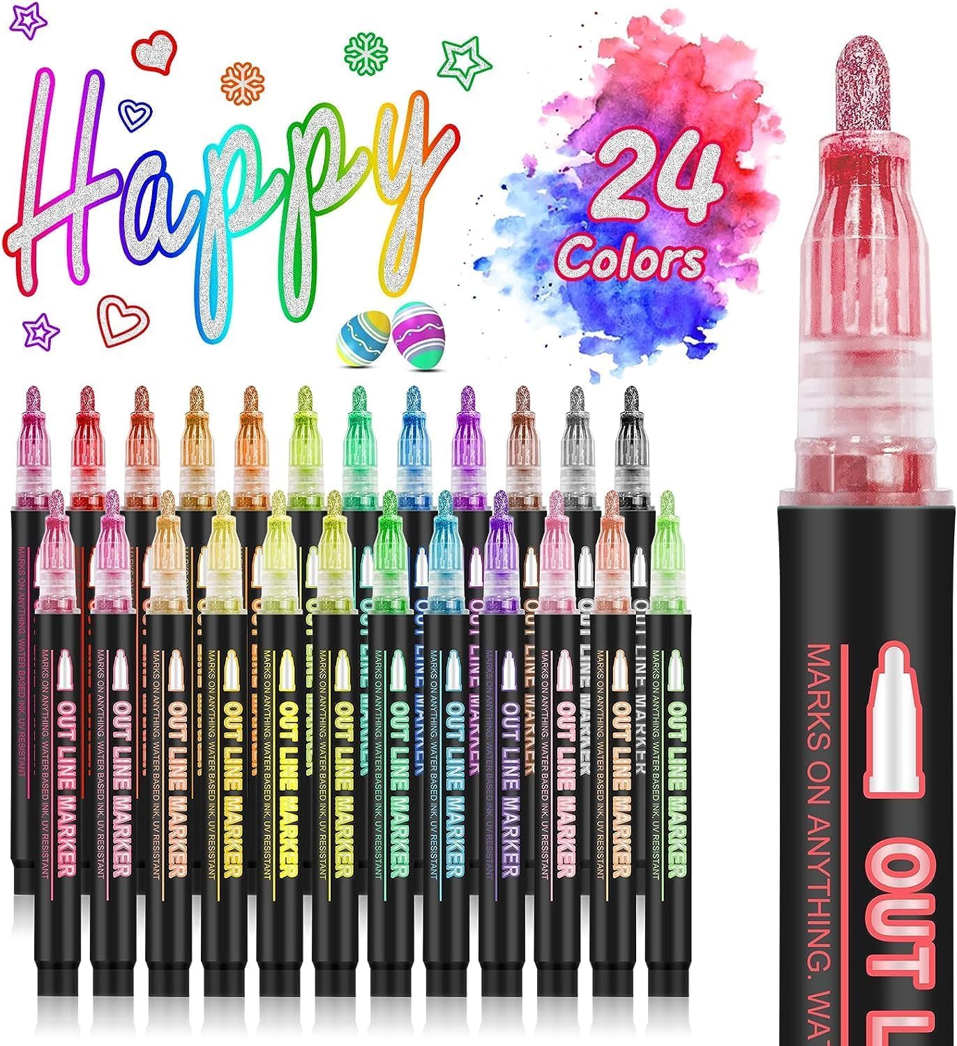Owelth Magic Glitter Stifte, 24 Farben, für Schulanfang, Geschenke für Mädchen im Alter von 4-12 Jahren, Metallic Scrapbooking, Bastelstift, als Geschenk zum Kindergeburtstag