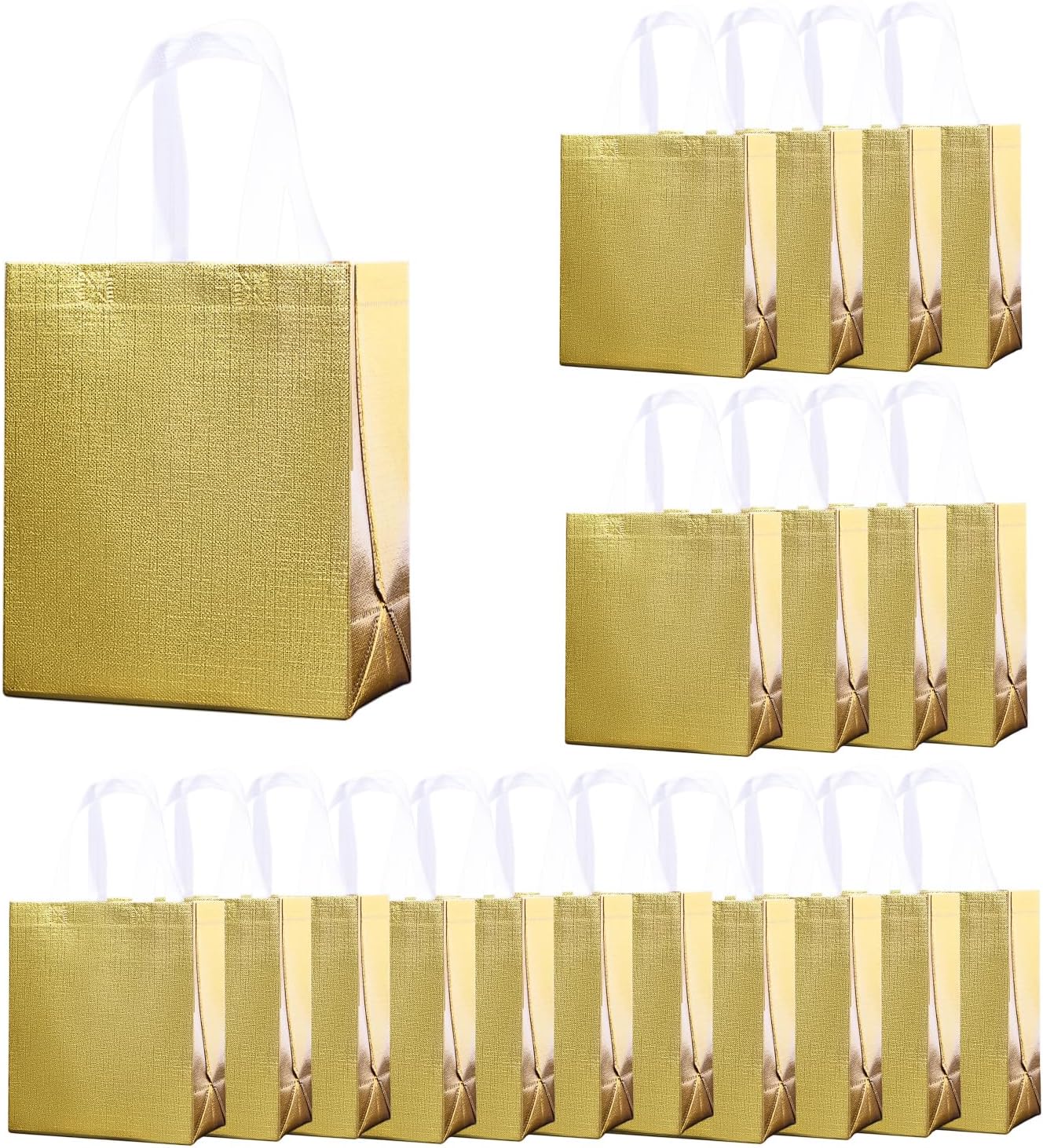20 Pcs Glossy Gold Gift Bags with Handle and Sturdy Base,Shiny Reusable Non-woven Holiday Gift Bags Bulk,8.27 x 9.84 x 4.72 In,for Xmas, Birthday, Wedding, Party,Easter (Gold, X-Small)