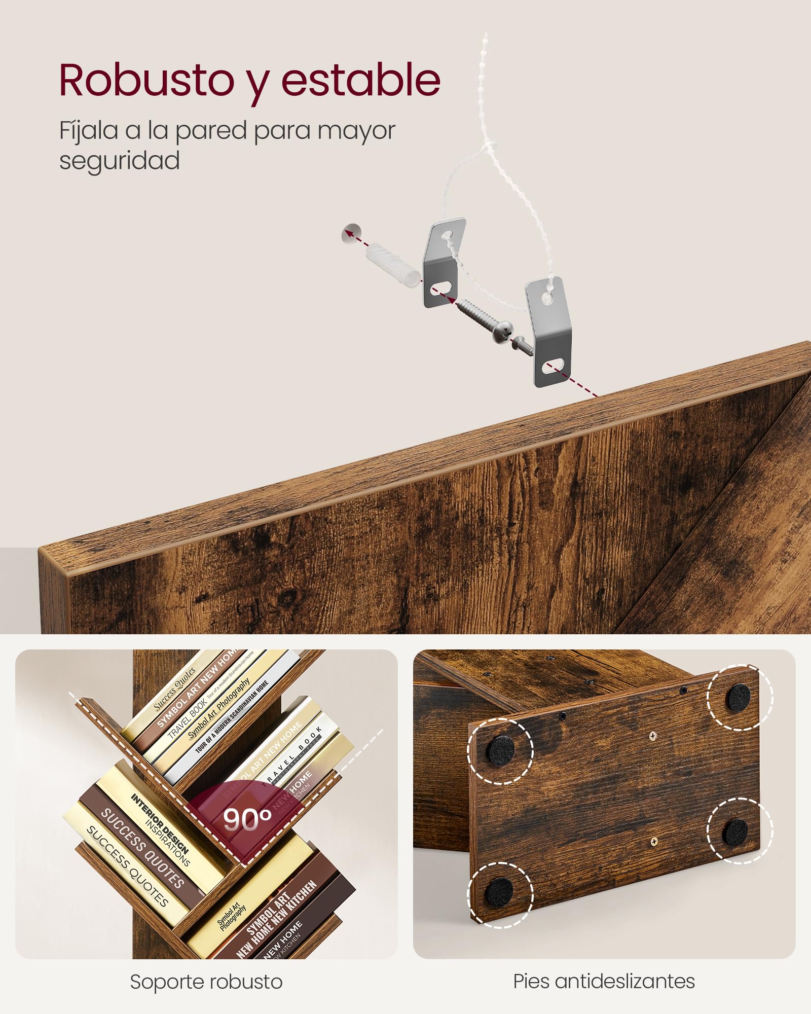 VASAGLE Librería en Forma de Árbol, Biblioteca de 9 Niveles, Ahorro de Espacio, Estantería Vertical, para Dormitorio, Sala de Estar, Estudio, Oficina, Marrón Rústico LBC11BX