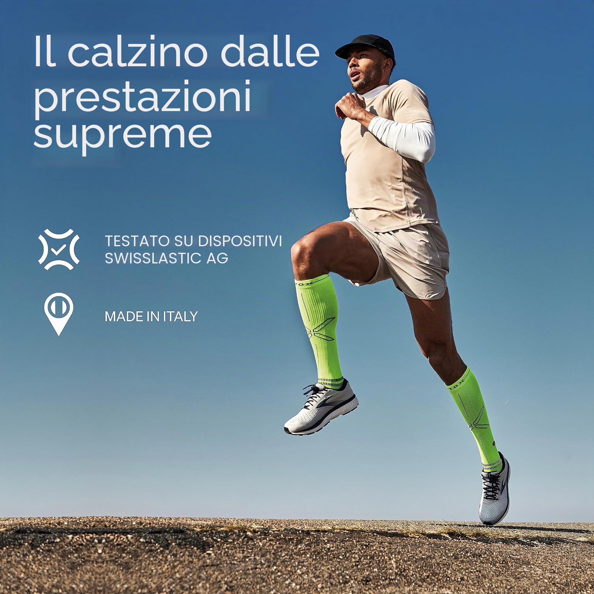 STOX Energy Socks Calze da corsa da uomo, a compressione, calze a compressione, calze sportive, calze a compressione, blu scuro/giallo, L