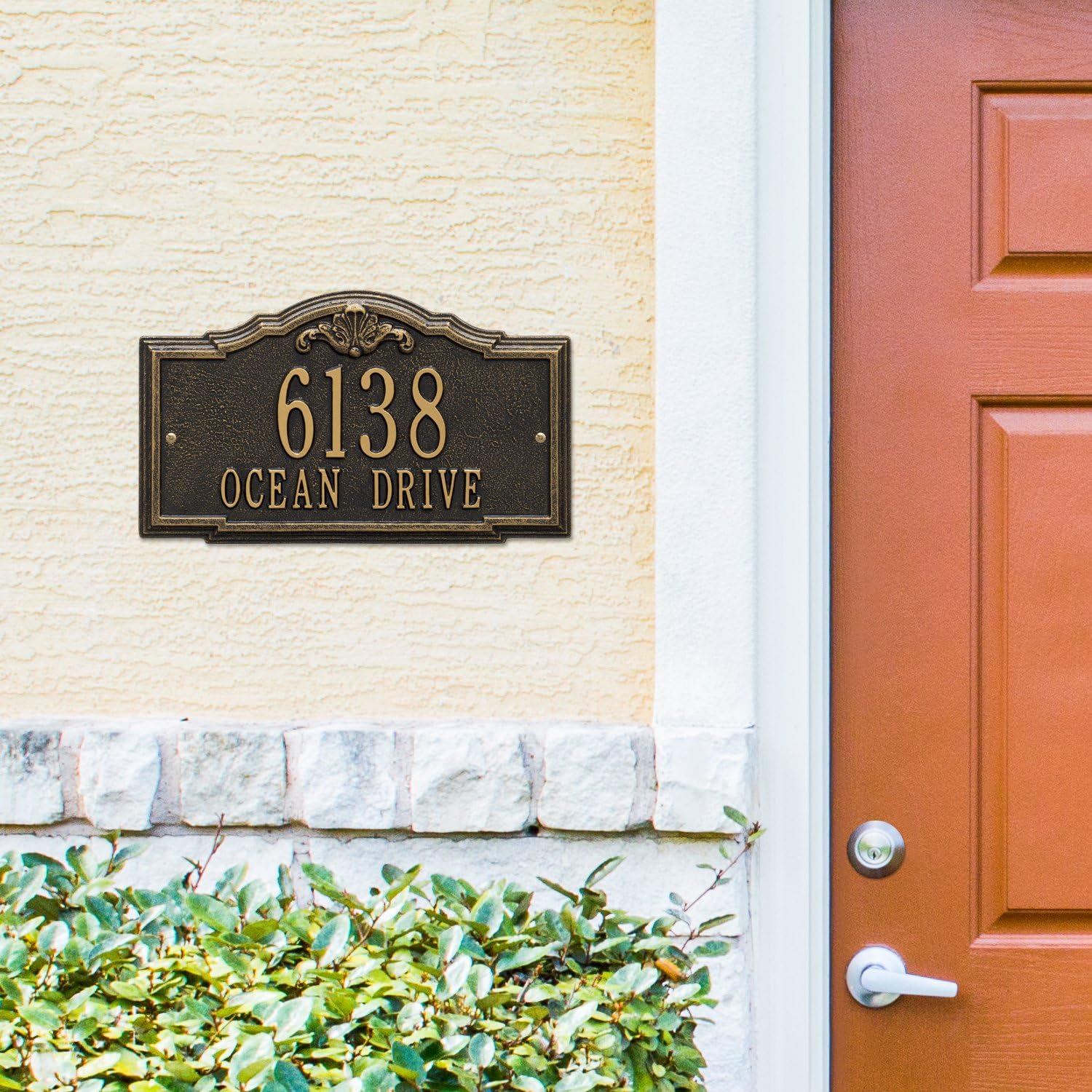 Whitehall Customized Gatewood Estate 2 Line Wall Metal Address Plaque 14.25”W x 8.5"H - Made in USA, Outdoor Address Sign, Outdoor Decor, Housewarming Gift, Personalized Street Sign (Black/Gold)