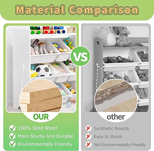 Miniatura 3 de MallBest Estante organizador de almacenamiento de juguetes para niños de 4 niveles, 100% madera maciza, armario de almacenamiento para niños con 9