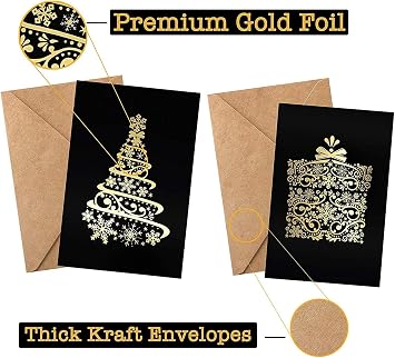 48 Unique Christmas Cards Assorted- Assorted Xmas Greeting Cards in 48 Unique Designs - 48 Bulk Christmas Cards with Envelopes, 4 x 6 Inch