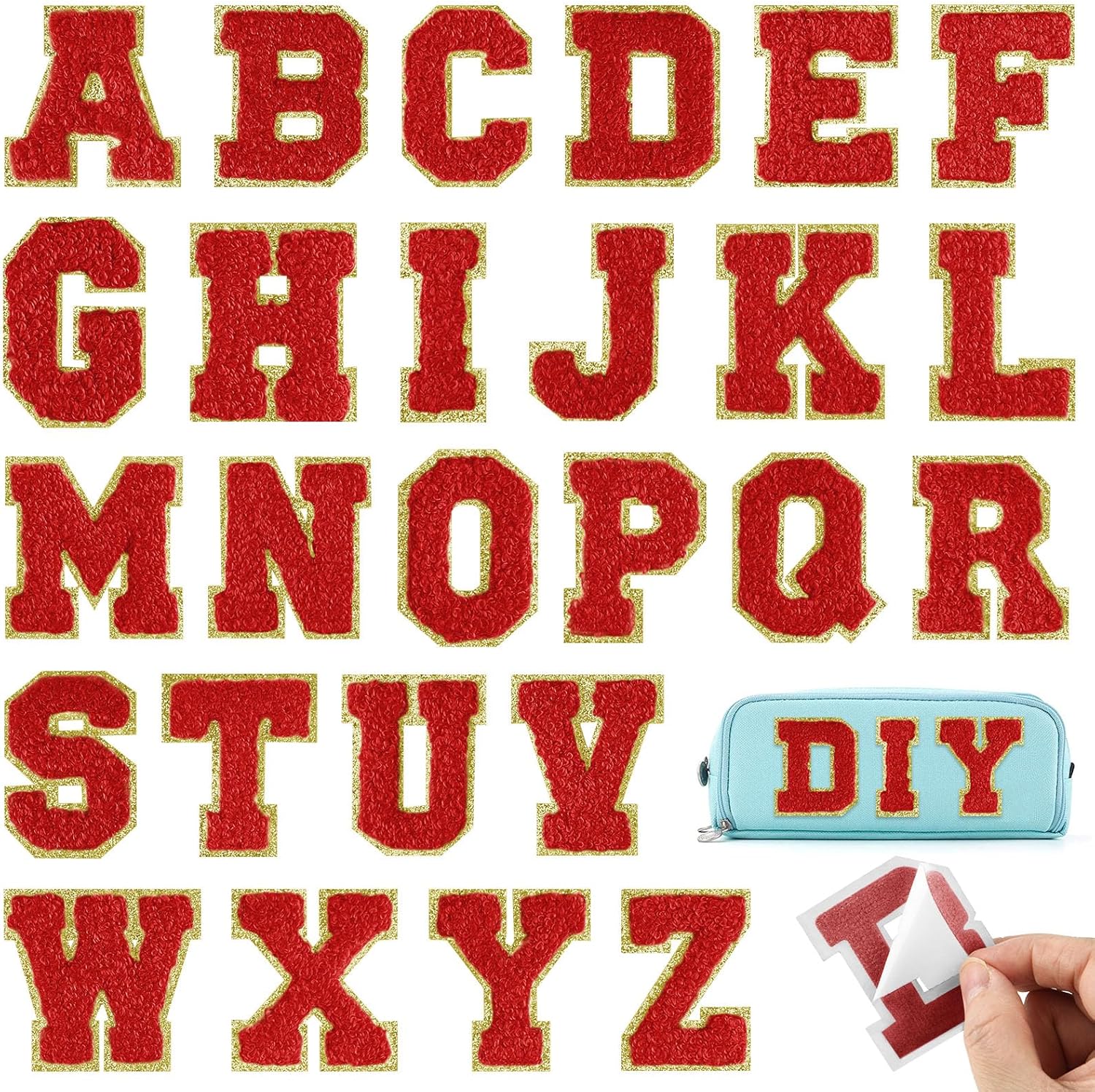 26Pcs Red Chenille Letters A-Z, Self Adhesive Chenille Letter Patches for Fabric Clothing