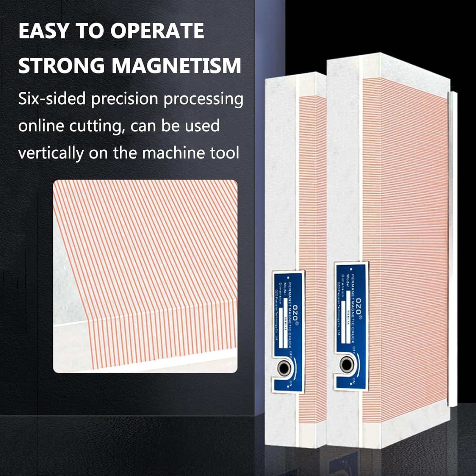 Portabrocas magnético permanente de 100 x 175 mm, poste magnético de 0,5 + 1,5, fuerza de succión ≥ 150 N/Cm², sellado a prueba de fugas para mecanizar piezas de trabajo magnéticas
