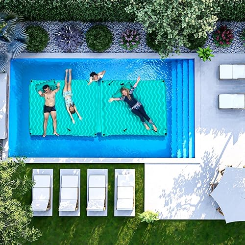 Miniatura 8 de Alfombra flotante inflable gigante mejorada 2025 - Flotador de piscina para adultos con hamaca para piscina, piscina, playa, lago para fiesta