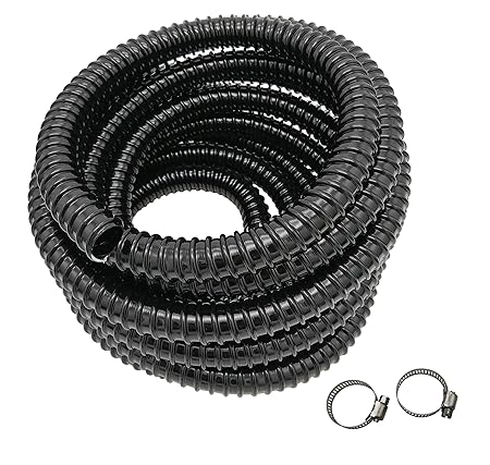 Lingyi 3/4 Inch ID Corrugated Pond Tubing Aquarium Hose Waterfall Pond Hose PVC Tubing 20 Feet, Black