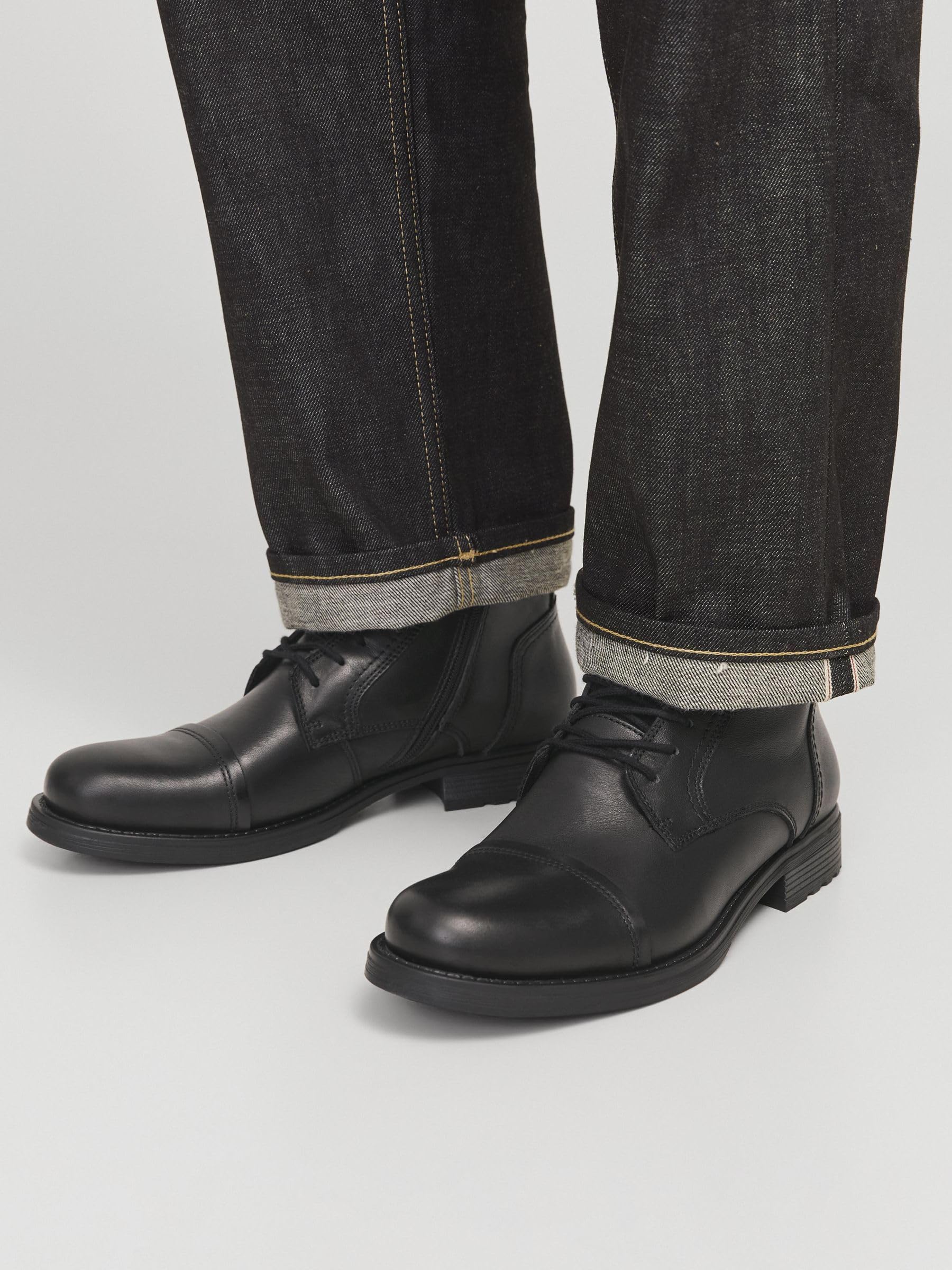 JACK & JONES Jfwrussel Leather Anthracite 19 - Buty za kostkę Mężczyźni