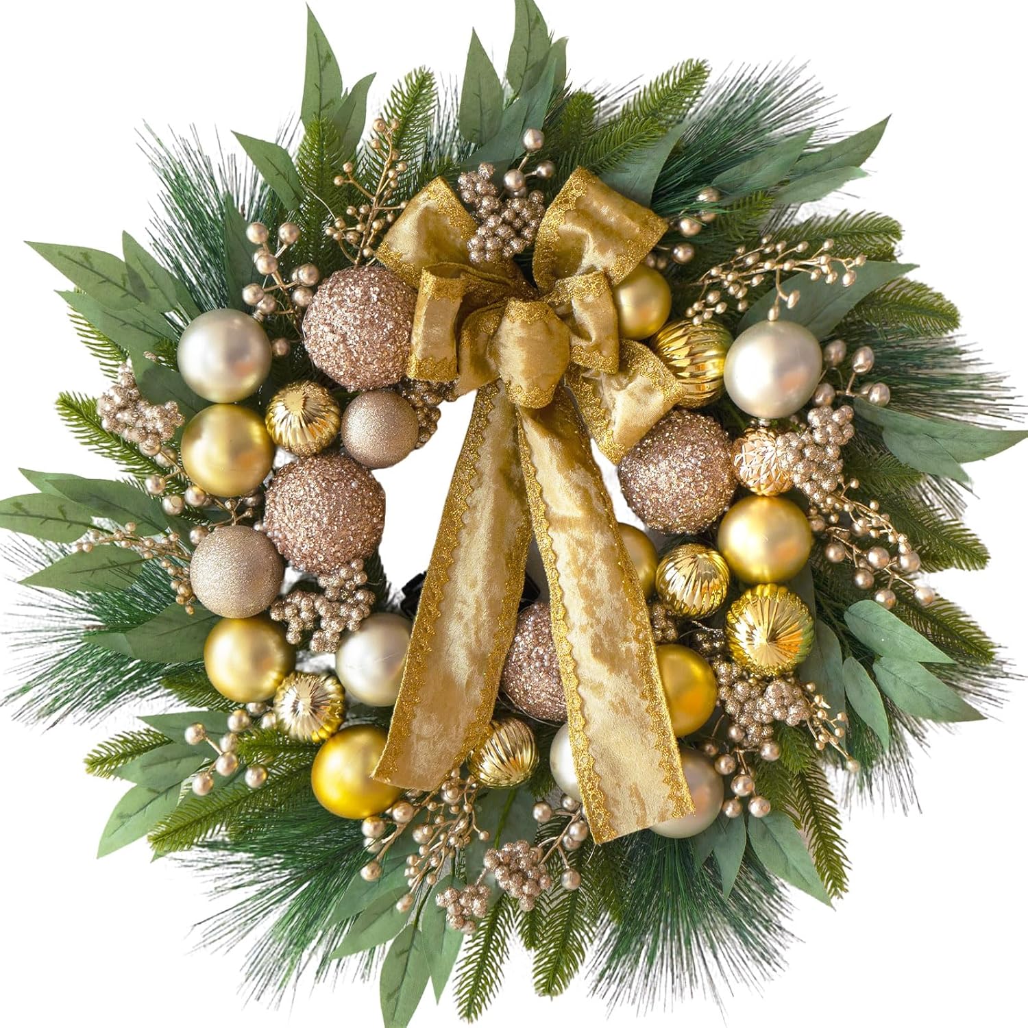 Christmas Wreath with Lights, 24 Inch Christmas Wreaths for Front Door with Christmas Ball Ornaments, Lifelike Pine Cones Berries & Bow, Christmas Door Wreath for Indoor Outdoor Wall Decor - Image 7