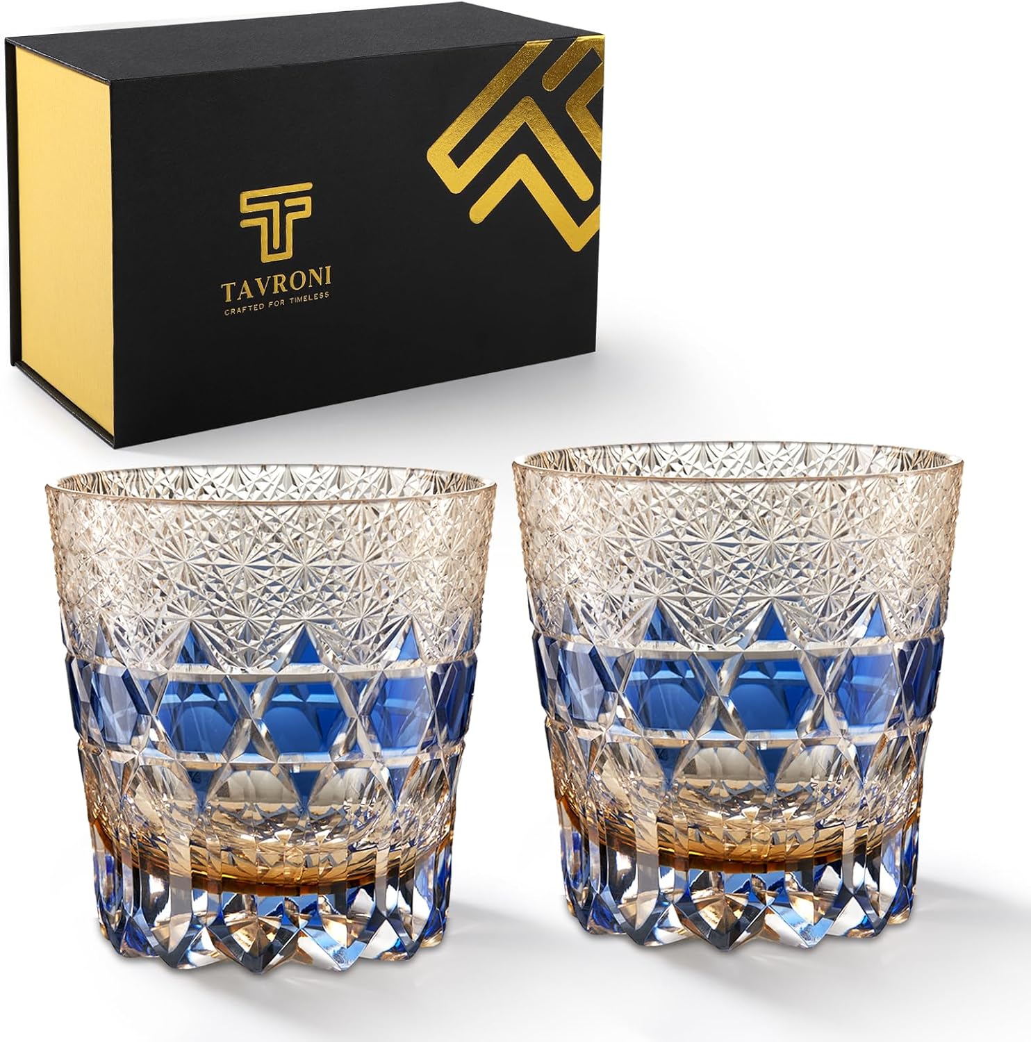 Old Fashioned Edo Style Kiriko Whiskey Glasses Set of 2 – Handmade Crystal Cut Glass 11 oz – Premium Diamond-Cut Design for Bourbon, Scotch, Cocktail – Gift for Men, Collectors, Whiskey Lovers