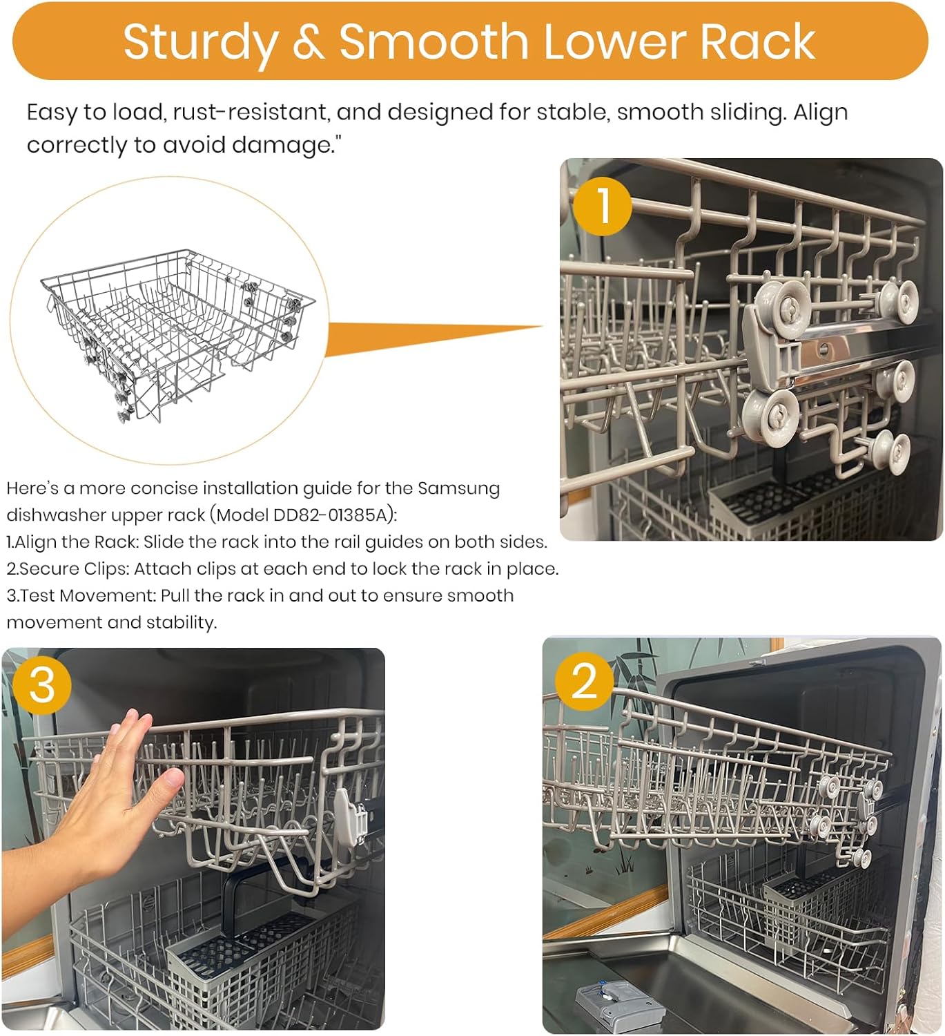 【2025】Dishwasher DD82-01385B A/S Assembly-Middle Dishrack (20.5 * 20 * 6in), Center Dishrack (dishrack with rack wheels) - Fit for Samsung Dishwasher Parts DW80R2031/DW80M2020US Series