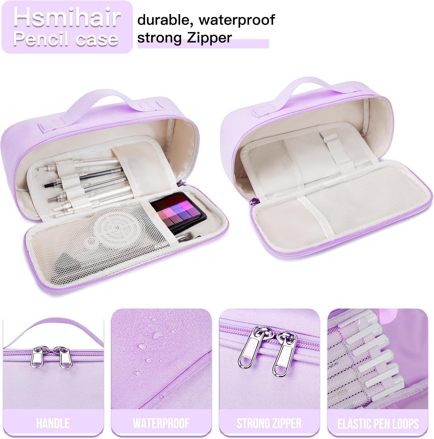 Big Capacity Pencil case pencil Bag Multifunctional Pencil Pouch with Compartmens, pencil box for girls boys Stationery Bag Pencil case Pouch Cosmetic 2100ML (Purple) - Image 4