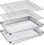 P&P CHEF Baking Sheets and Racks Set (2 Pans + 2 Racks), Stainless Steel Baking Sheet Oven Tray and Cooling Grid Rack for Cookies Meats, Size 16 x 12 x 1 Inch, Oven & Dishwasher Safe