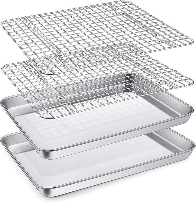 Baking Rack Toaster P&P CHEF 12.5 Inch Toaster Oven Pan Tray with Wire Rack, 4 PCS | 2PCS ...