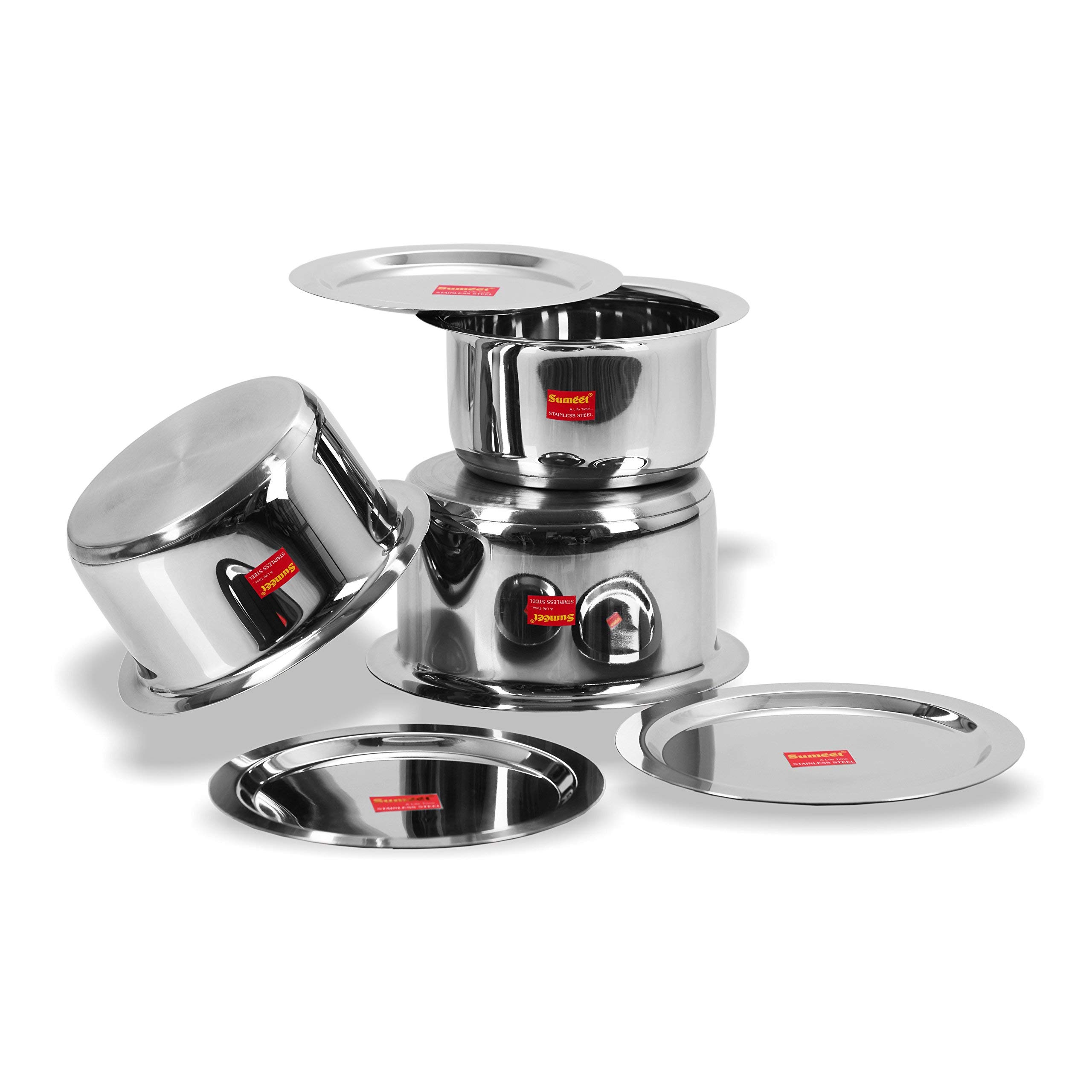 Sumeet 3 Pcs Stainless Steel Induction Bottom (Encapsulated Bottom) Induction & Gas Stove Friendly Container Set/Tope/Cookware Set With Lids Size No.10 To No.12 (1 Liter To 1.7 Liter) 1