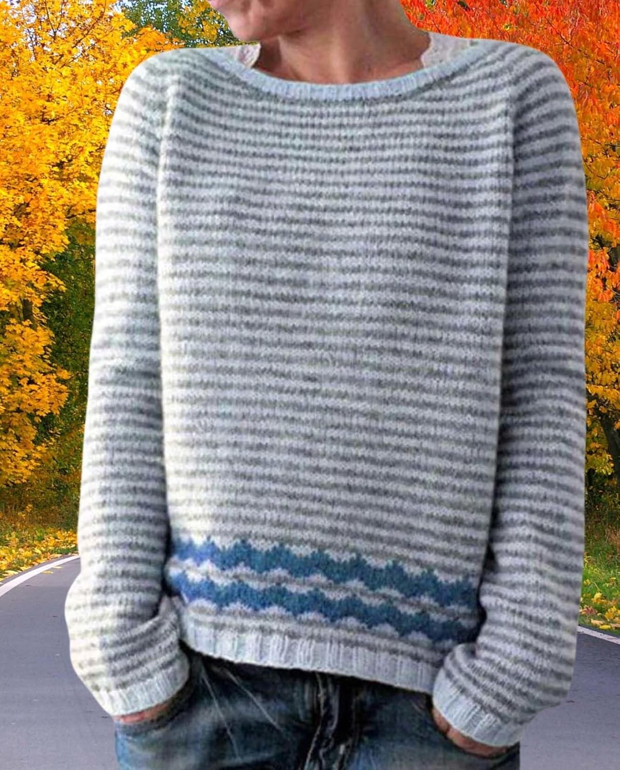 Womens Pullover Vintage Sweater Casual Loose Long Sleeve Knitted Sweater Autumn and Winter Striped Vintage Designs - Image 6