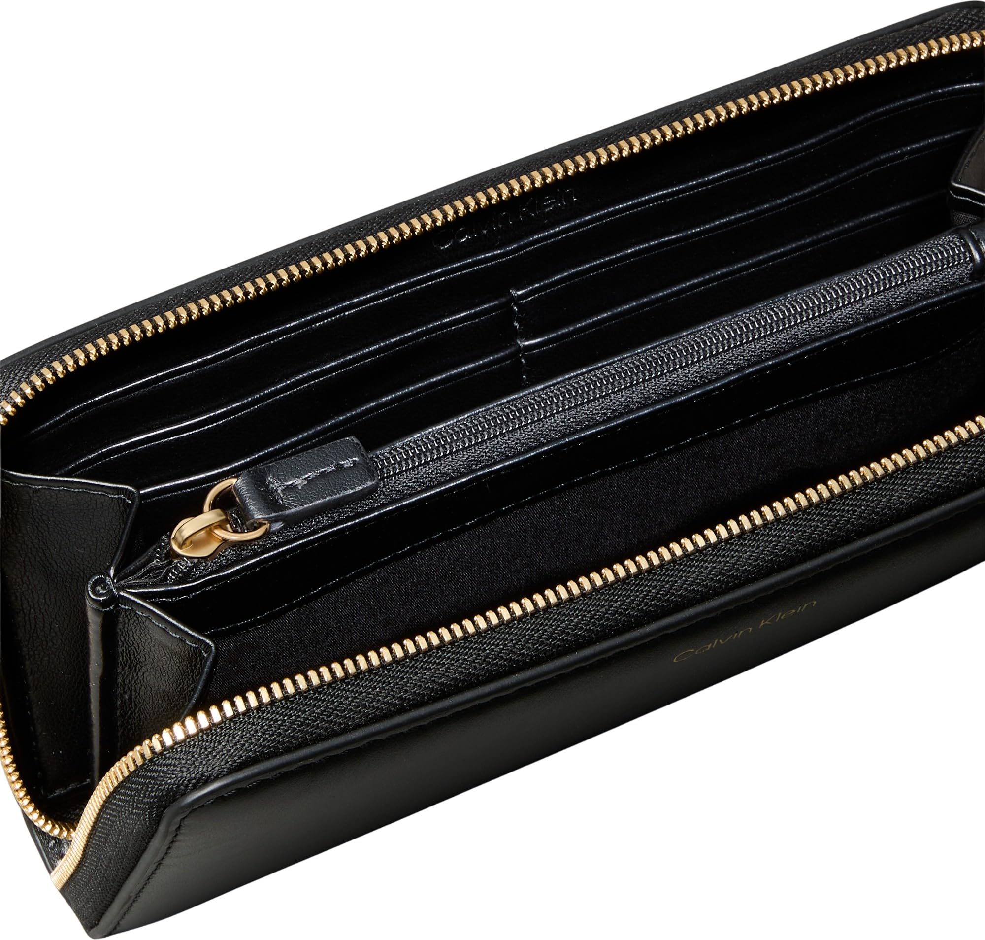 Calvin Klein Cartera Mujer Large Zip Around con logotipo, Negro (Black), Talla Única