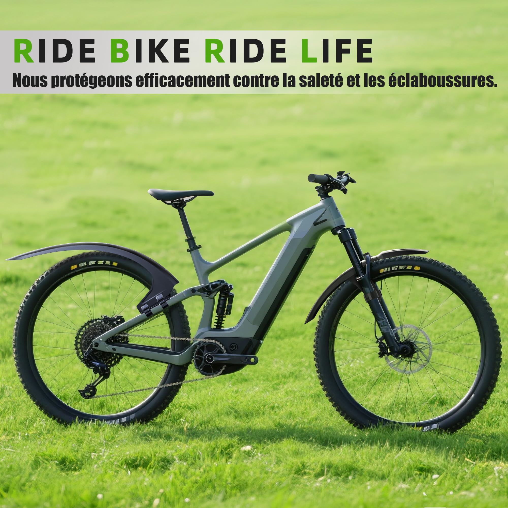RBRL Garde-Boue VTT et Vélo Électrique, Protection Complète, Compatible Roues 27,5" / 29" Jusqu’à 3,0", Garde-Boue Anti-Projections Boue et Eau, Installation Stable sans Outil