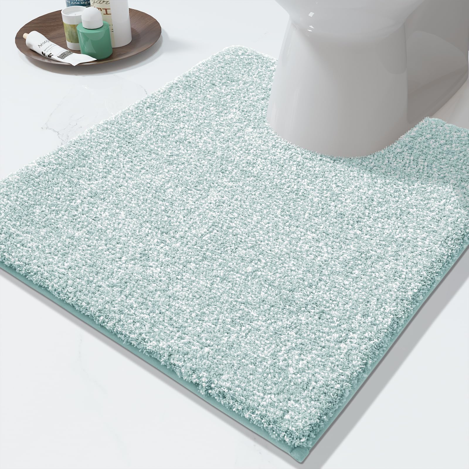 Yimobra Toilet Rugs U Shaped Washable, Soft Absorbent Microfiber Bathroom Rugs, Non Slip Quick Drying Shaggy Bath Mat,Contour Bathroom Mats for Toilet