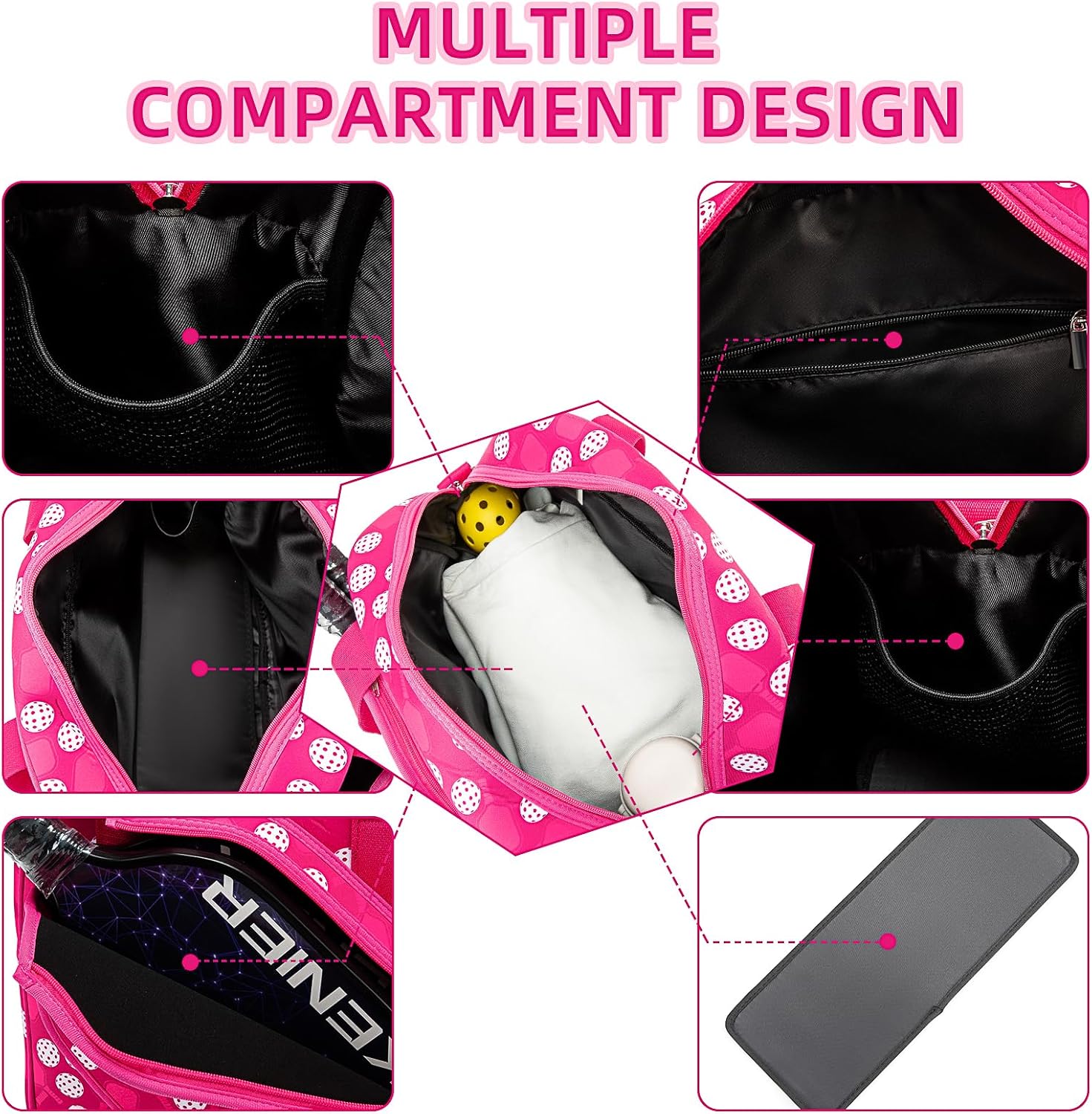 ROYALFAIR Pickleball Bag, Pickleball Tote Bag high-capacity Adjustable Shoulder Strap for Pickleball Paddle Shoulder Bag, Pickleball Bag for Women Men