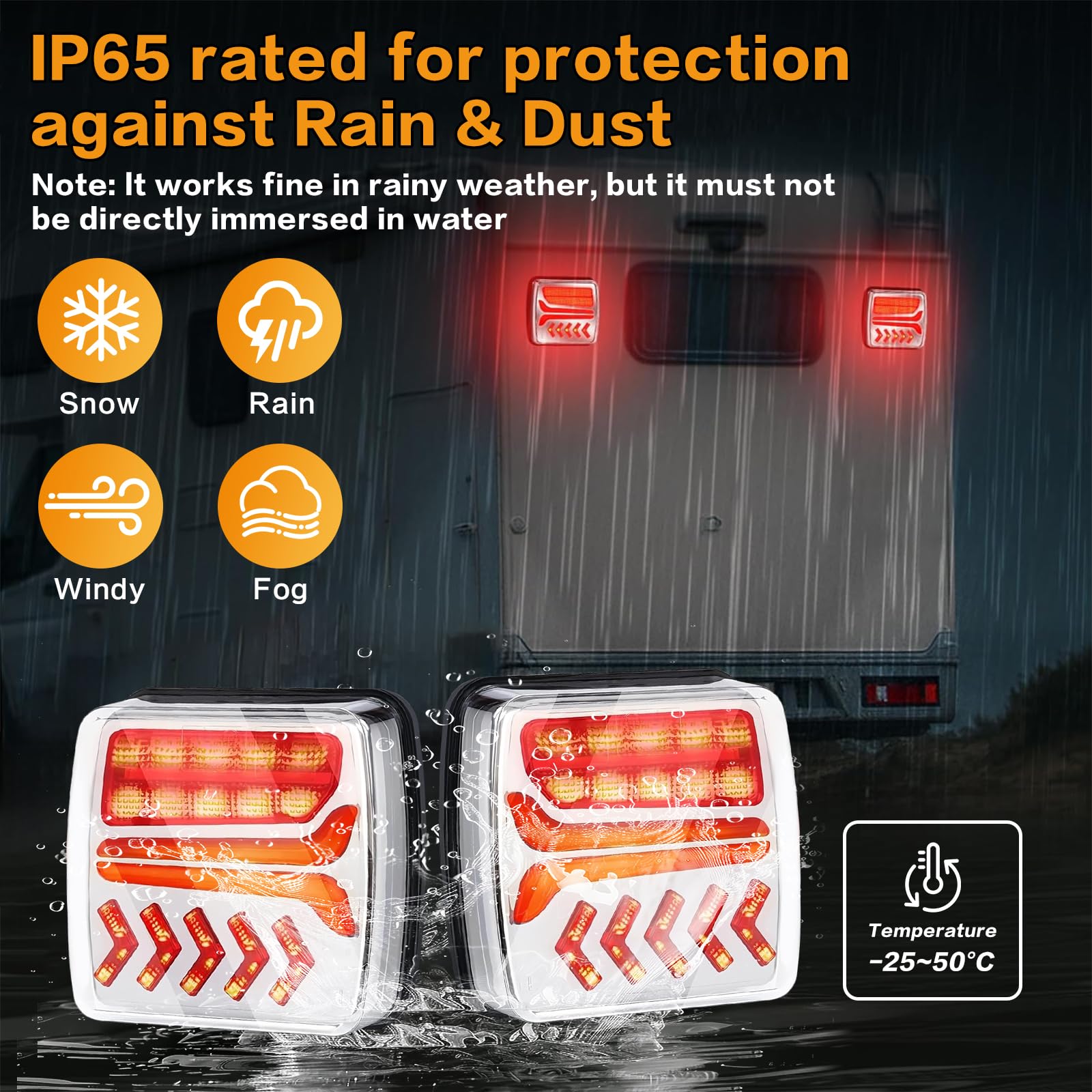 KinZon Feux Arrière de Remorque Sans Fil Magnétiques, Kit de Feux LED Rechargeables Étanches IP65, Feux Stop & Clignotants pour Camion, Camping-Car, Bateau et Caravane