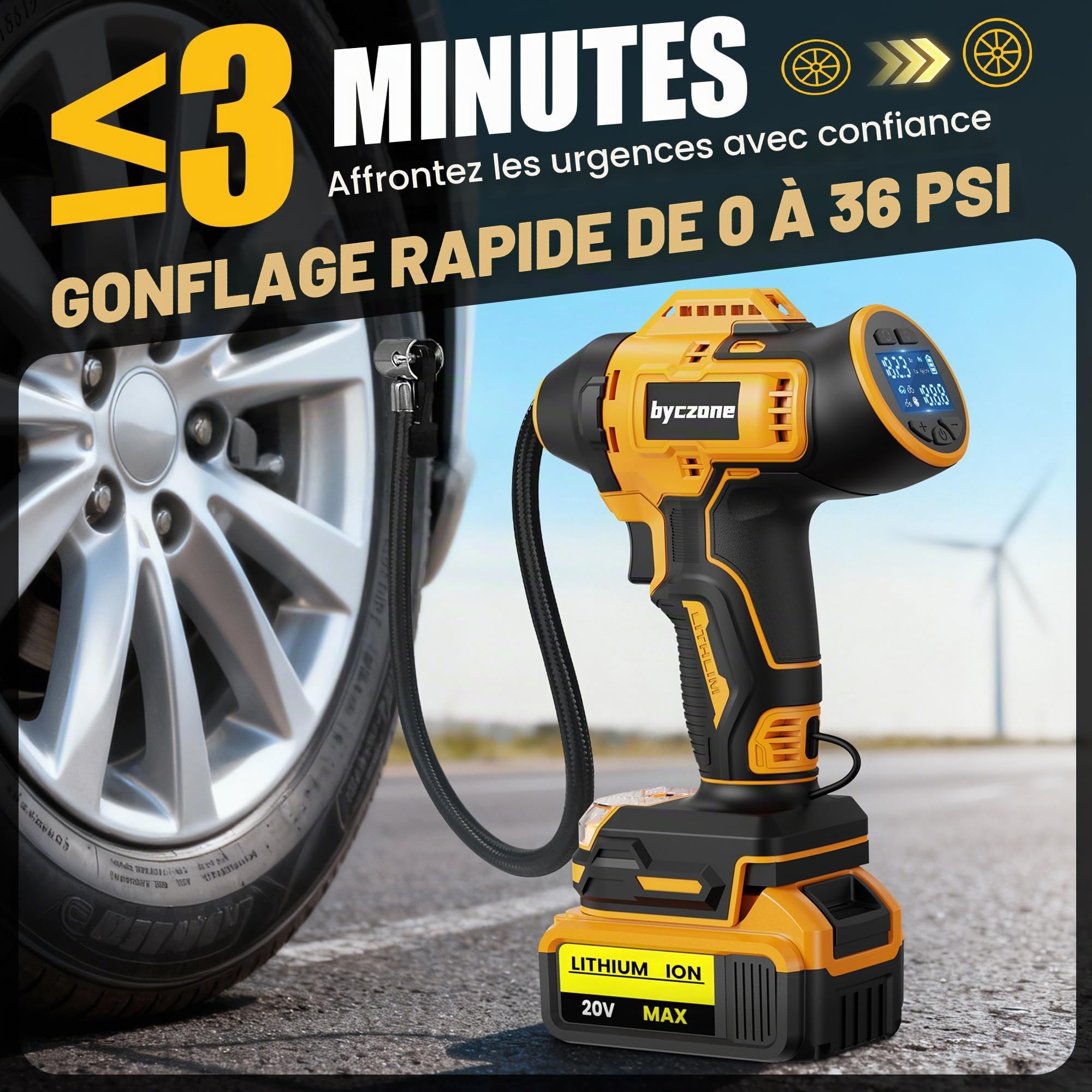 Gonfleur de pneu compatible avec batterie Dewalt 18 V, compresseur d'air sans fil 160 PSI avec manomètre numérique LCD, arrêt automatique, gonflage rapide pour voiture, vélo, ballon de sport