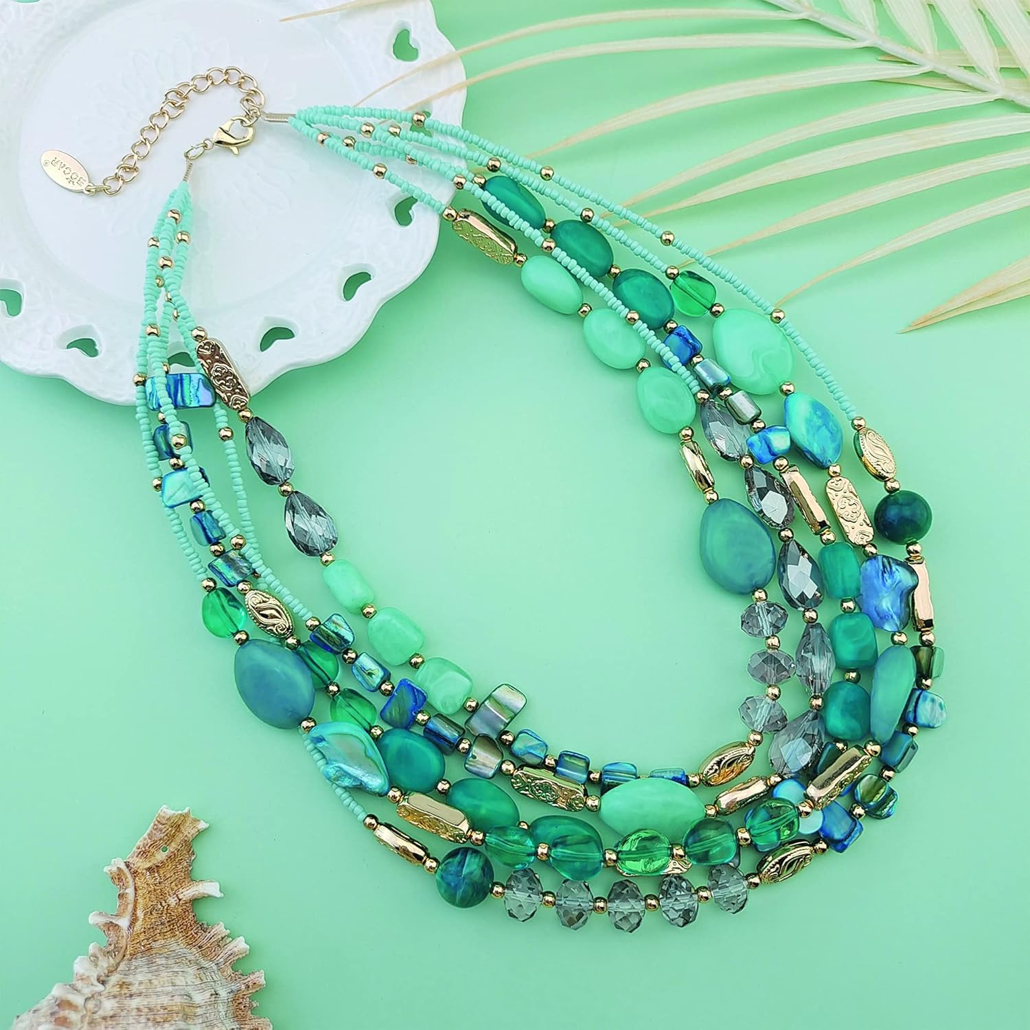 Bocar Multi Layer 5 Strand Statement Collar Beaded Necklace for Women Gift(NK-10376) - Image 2