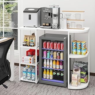PUNCIA Mini Fridge Cabinet with Storage Coffee Bar Cabinet with Mini Refrigerator Space Beverage Wine Fridge Stand Organizer with Power Outlet Microwave Oven Stand Rack for Home Dorm