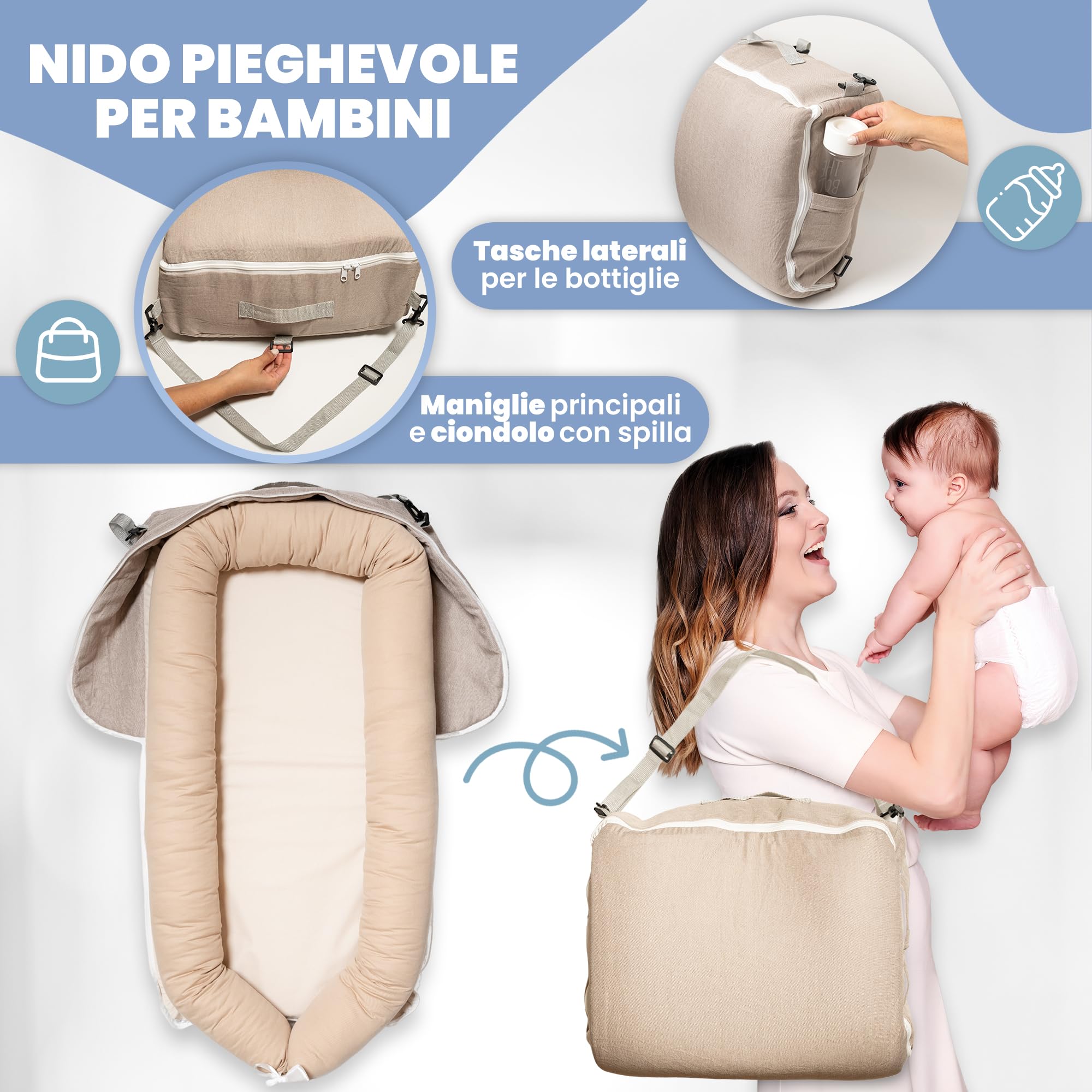 Nao Baby Riduttore per lettino pieghevole, impermeabile e facile da trasportare con coperta reversibile Ideale come riduttore per lettino Nido per neonati Nido per