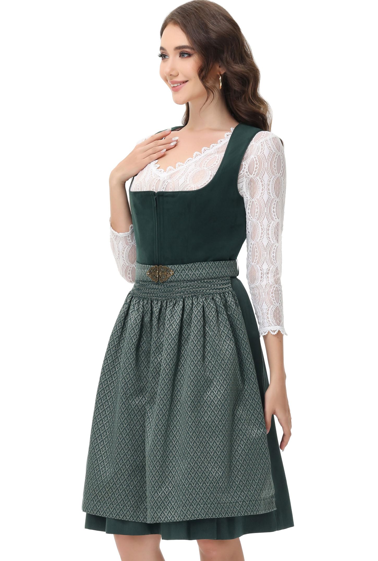 ELFIN Damen Dirndl, Elegante Trachtenkleid, Samt Midi Dirndl Damen Trachten Dirndlkleid für Oktoberfest