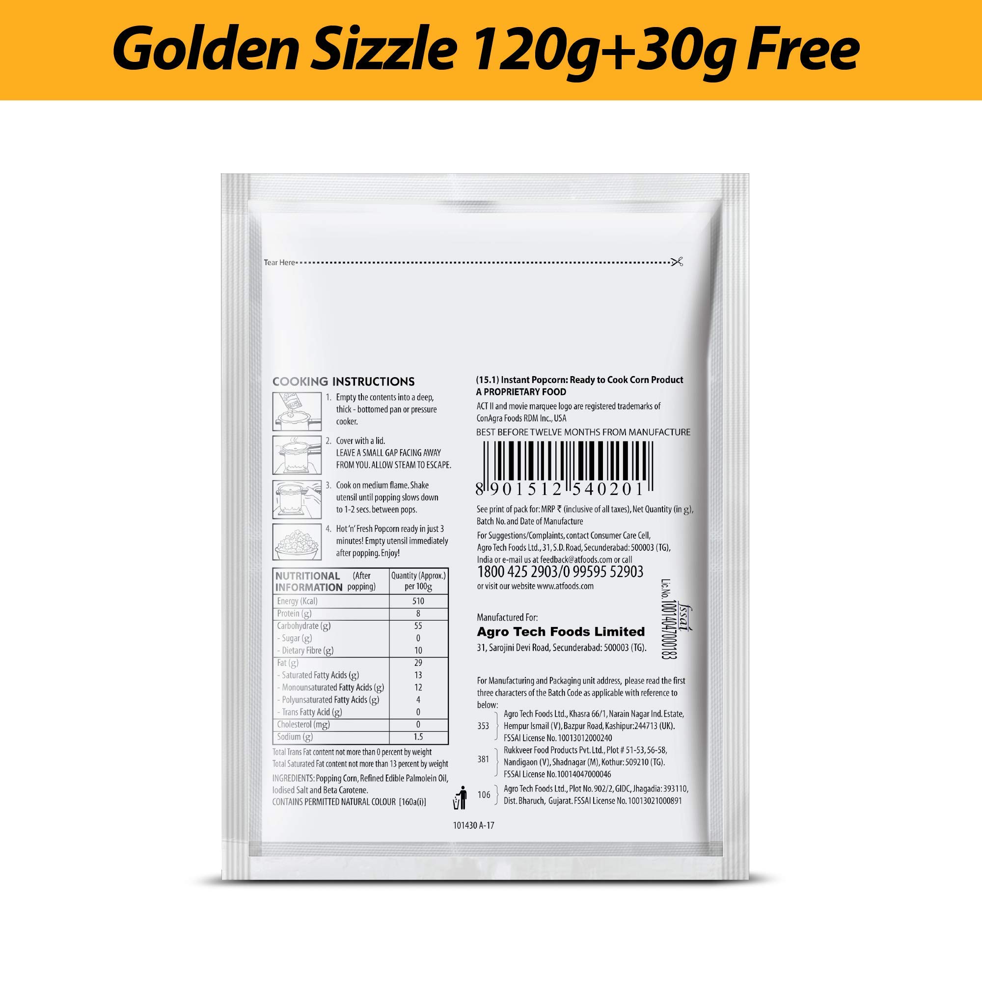 Act II Instant Popcorn - Golden Sizzle, 150g - Image 2 thumbnail