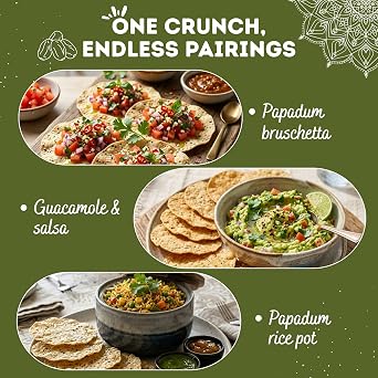 Pride of India Plain Mung Bean Papadum 60 Count, 6 PACK (21 oz/ 600g) | Moong Dal Lentil Crisps (Papad) | Easy to Cook, Light & Crunchy Poppadom Crackers | Gluten-Free, Vegan, Healthy Protein Snack