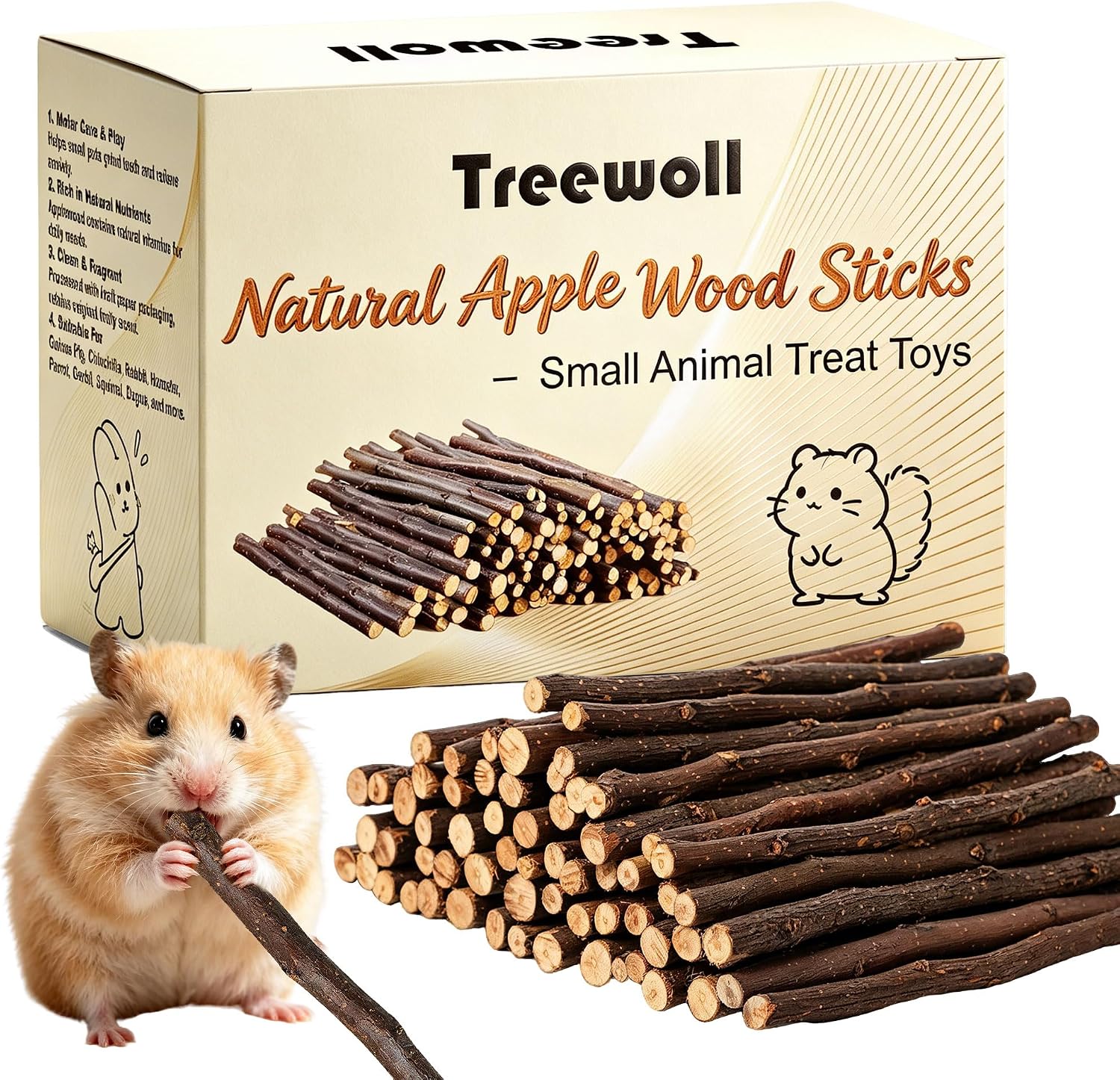 Natural Apple Sticks 500g, Chew Toys for Small Animals