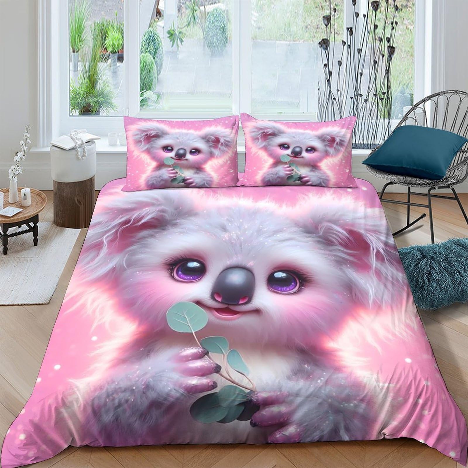 Ctjqhvkz Style-10 3D Printed Pink Cute Koala Fitted Sheet Microfiber Soft Anti-Slip Pastel Animal Bed Cover For Bedroom Guest Room Decor Single（135X200cm）