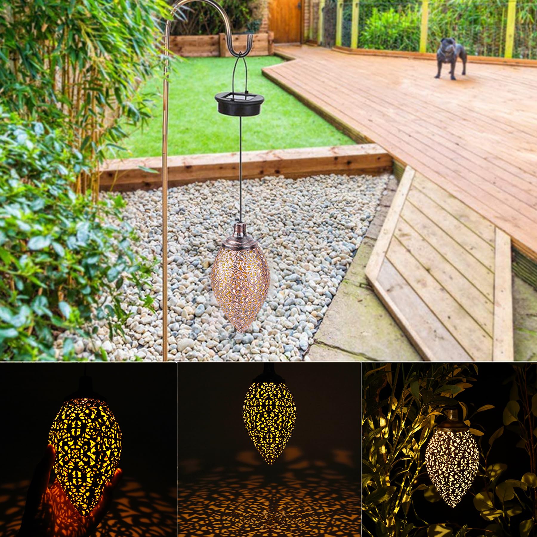 Ridgeyard Lanterne solari per esterni, sospese, 4 pezzi, IP44, impermeabile, per esterni, in metallo, per esterni, giardino, da appendere, decorazione orientale, balcone, terrazza, patio, Natale