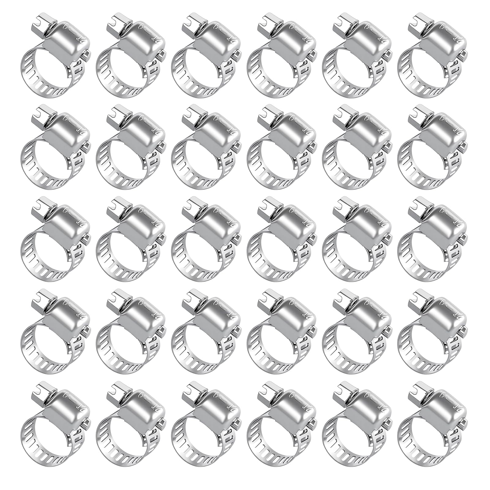 30PCS Stainless Steel Hose Clamps, 1/4" to 7/16" (6-12mm) Adjustable Worm Gear Fuel Line Clamp for Plumbing, Automotive And Mechanical Application