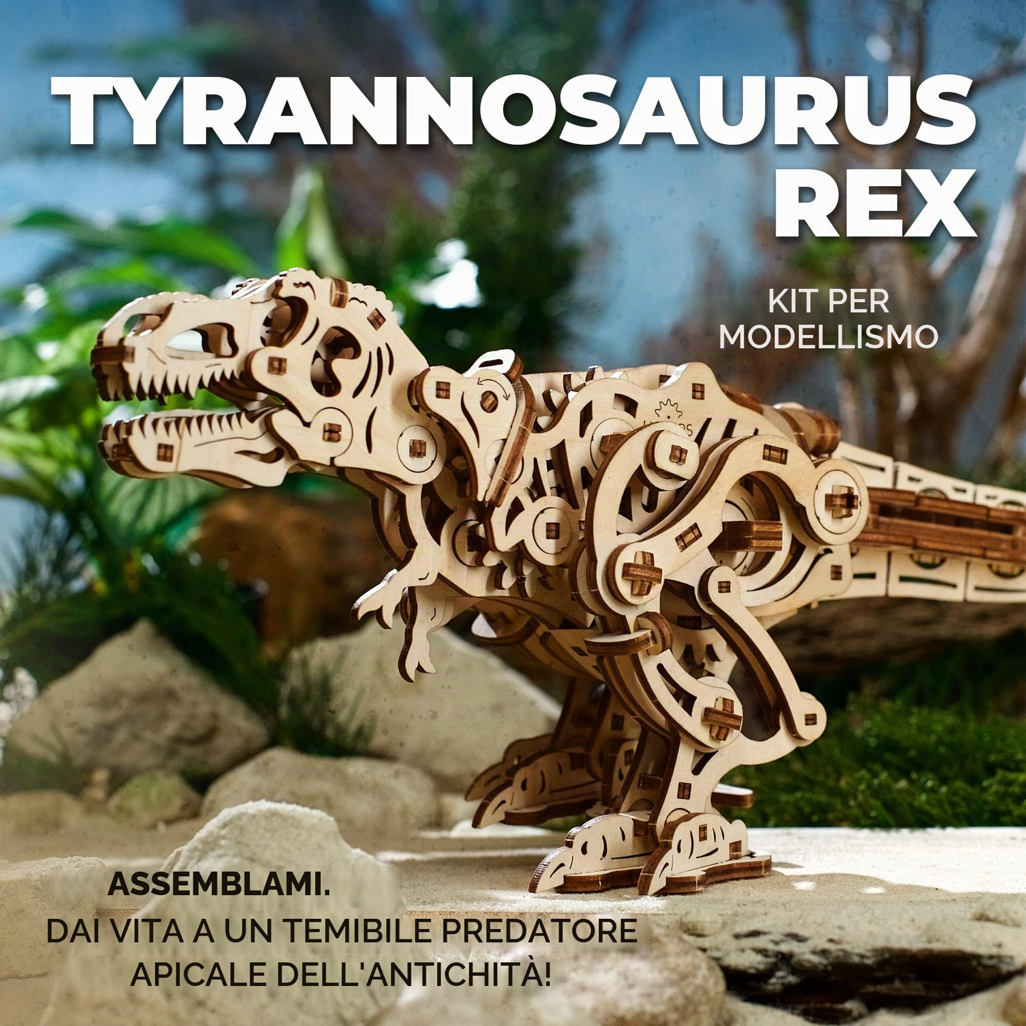Ugears Tirannosauro Rex - Puzzle 3D in Legno Kit modellismo da costruire - Set di Puzzle 3D Dinosaurio Educativo - T-Rex Modellini In Legno Da Costruire con Movimento Bipede
