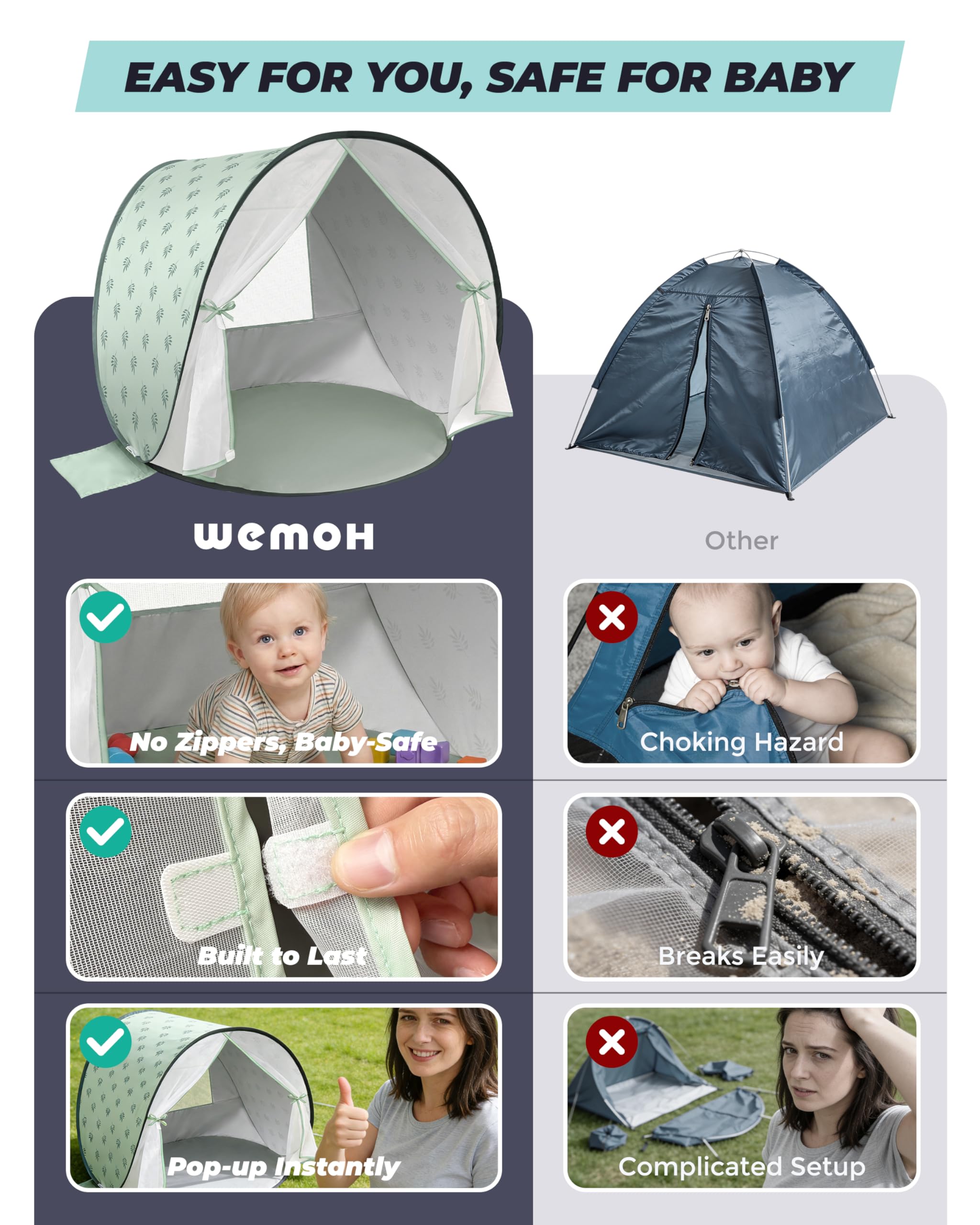 Strandmuschel Baby mit UV-Schutz UPF 50+, Pop-Up Strandzelt für Kinder, Automatischer Aufbau, inkl. Tragetasche