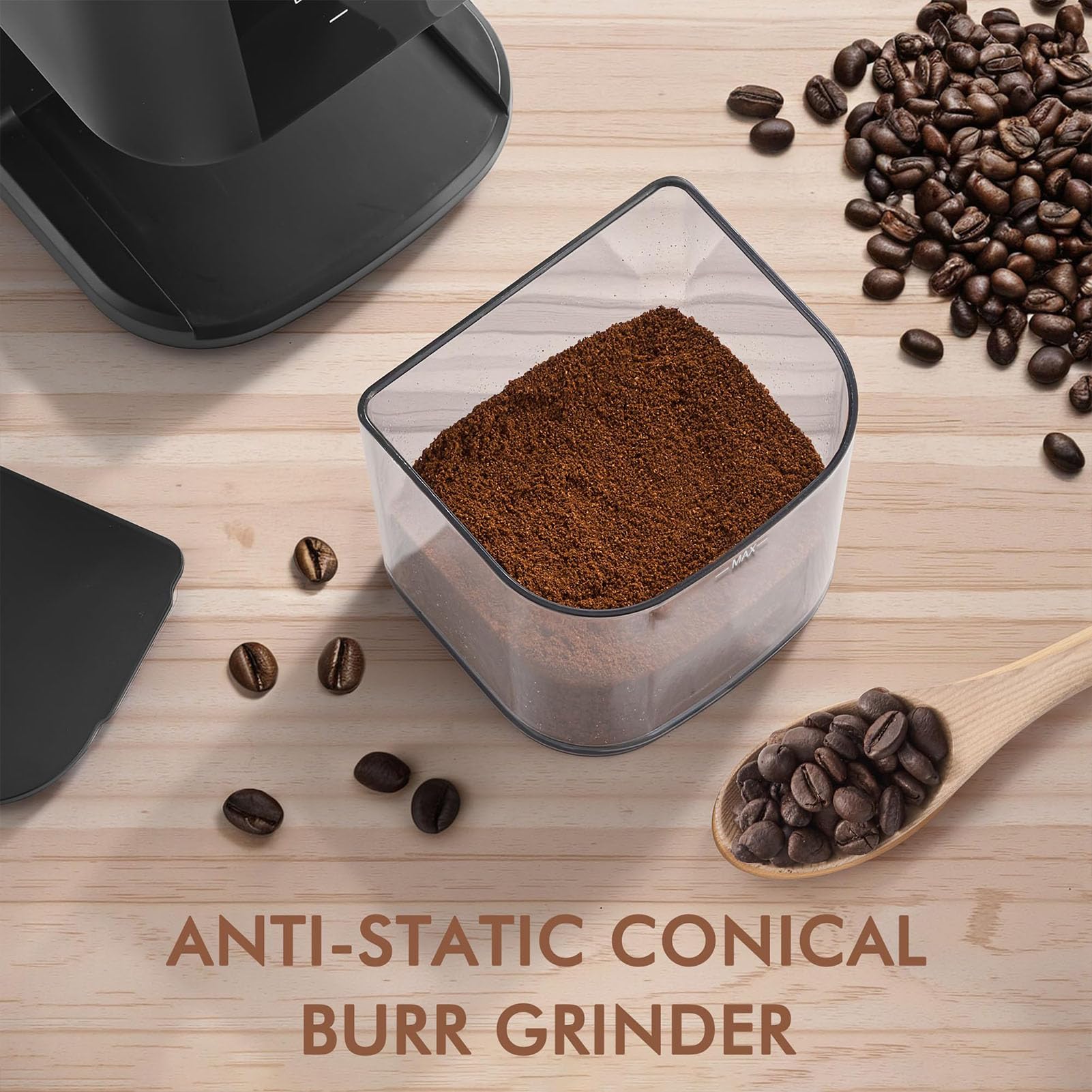 Molinillo De Café Eléctrico, Molinillo Automático De Muelas Cónicas 350-450 | Pantalla Táctil, 30 Niveles de Grosor de Molienda, Dispositivo Antiestático, Capacidad de 130g para 2-12 Tazas, para Espresso