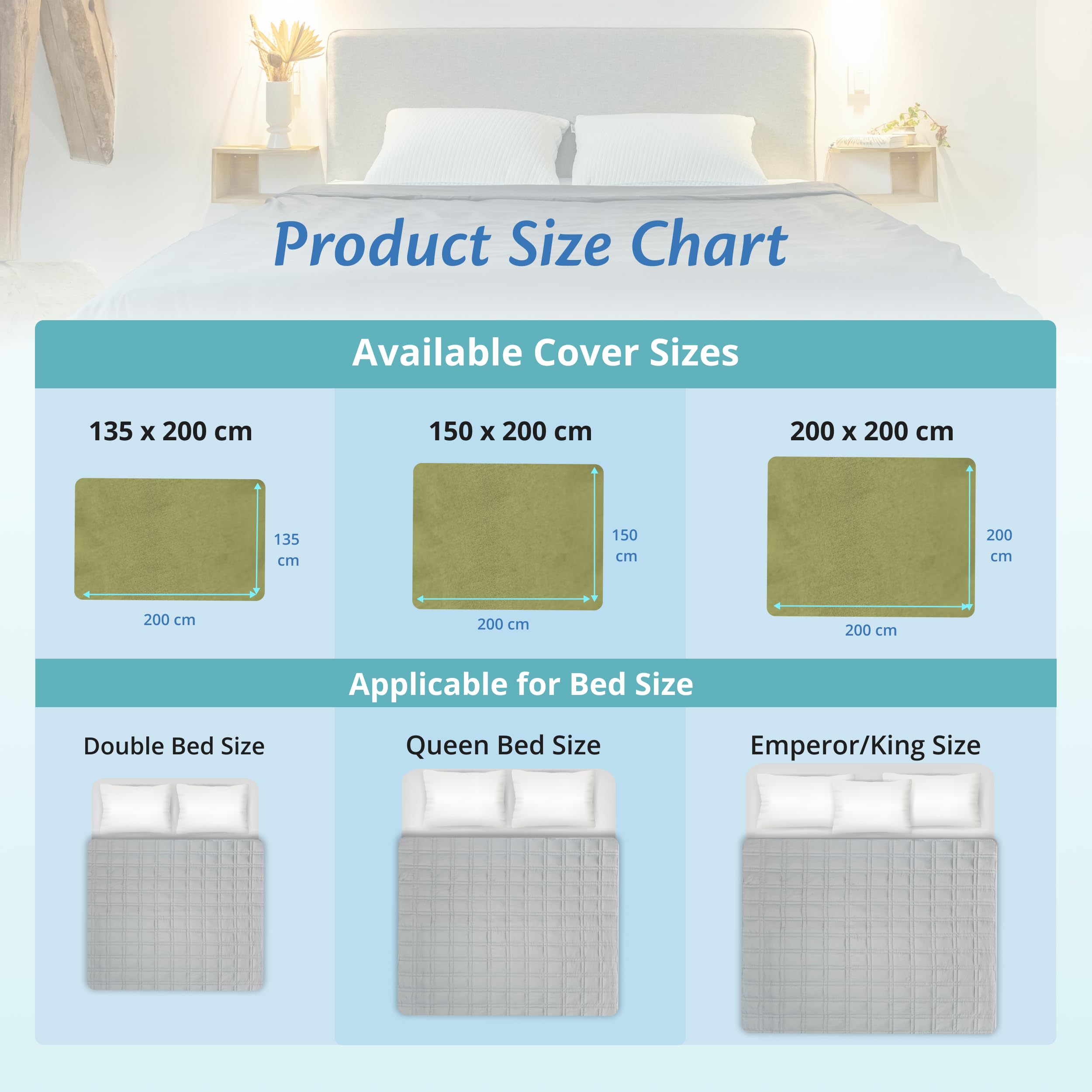 Ella Copripiumino 150 x 200 cm per coperta pesante, realizzato in 100% cotone, adatto per coperte da 7 kg e 9 kg, verde oliva chiaro