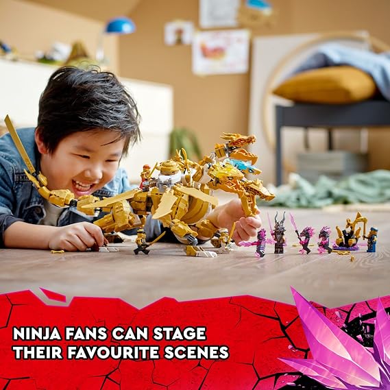 LEGO NINJAGO Lloyds Golden Ultra Dragon Toy for Kids, 71774 Large 4 Headed Action Figure with Blade Wings Plus 9 Minifigures