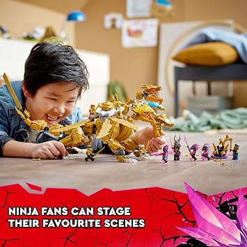 LEGO NINJAGO Lloyds Golden Ultra Dragon Toy for Kids, 71774 Large 4 Headed Action Figure with Blade Wings Plus 9 Minifigures